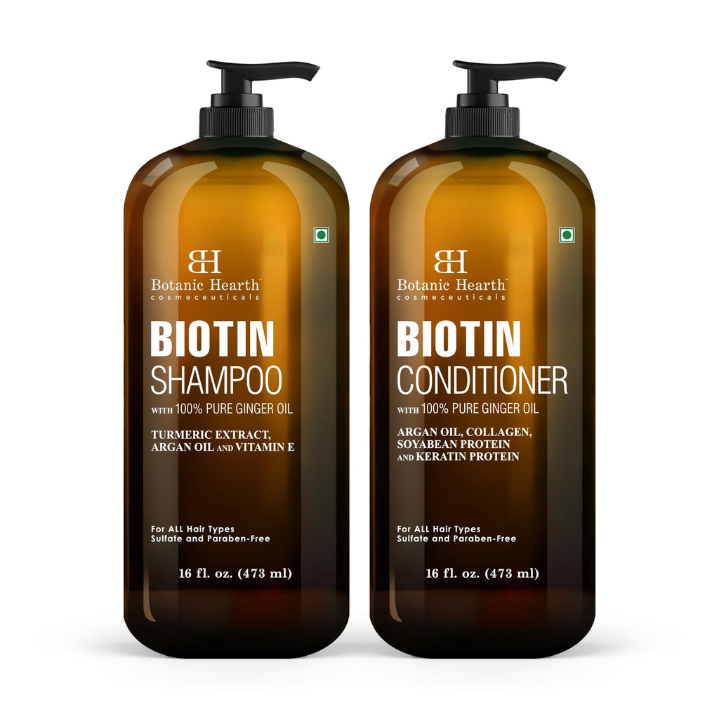 Botanic Hearth Biotin Shampoo & Conditioner Set – Ginger Oil, Keratin, Sulfate Free, 16 fl oz Each