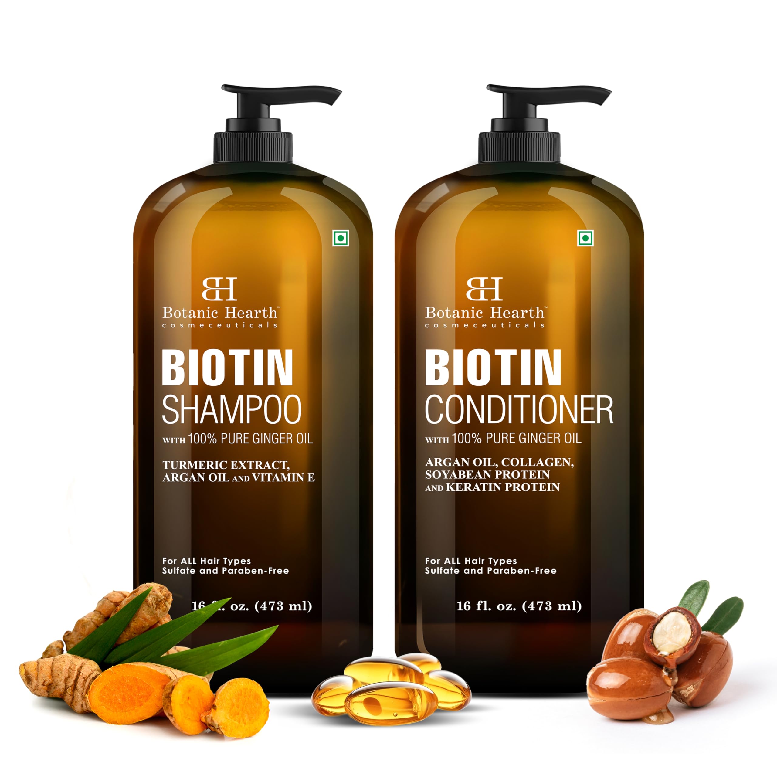 Botanic Hearth Biotin Shampoo & Conditioner Set – Ginger Oil, Keratin, Sulfate Free, 16 fl oz Each