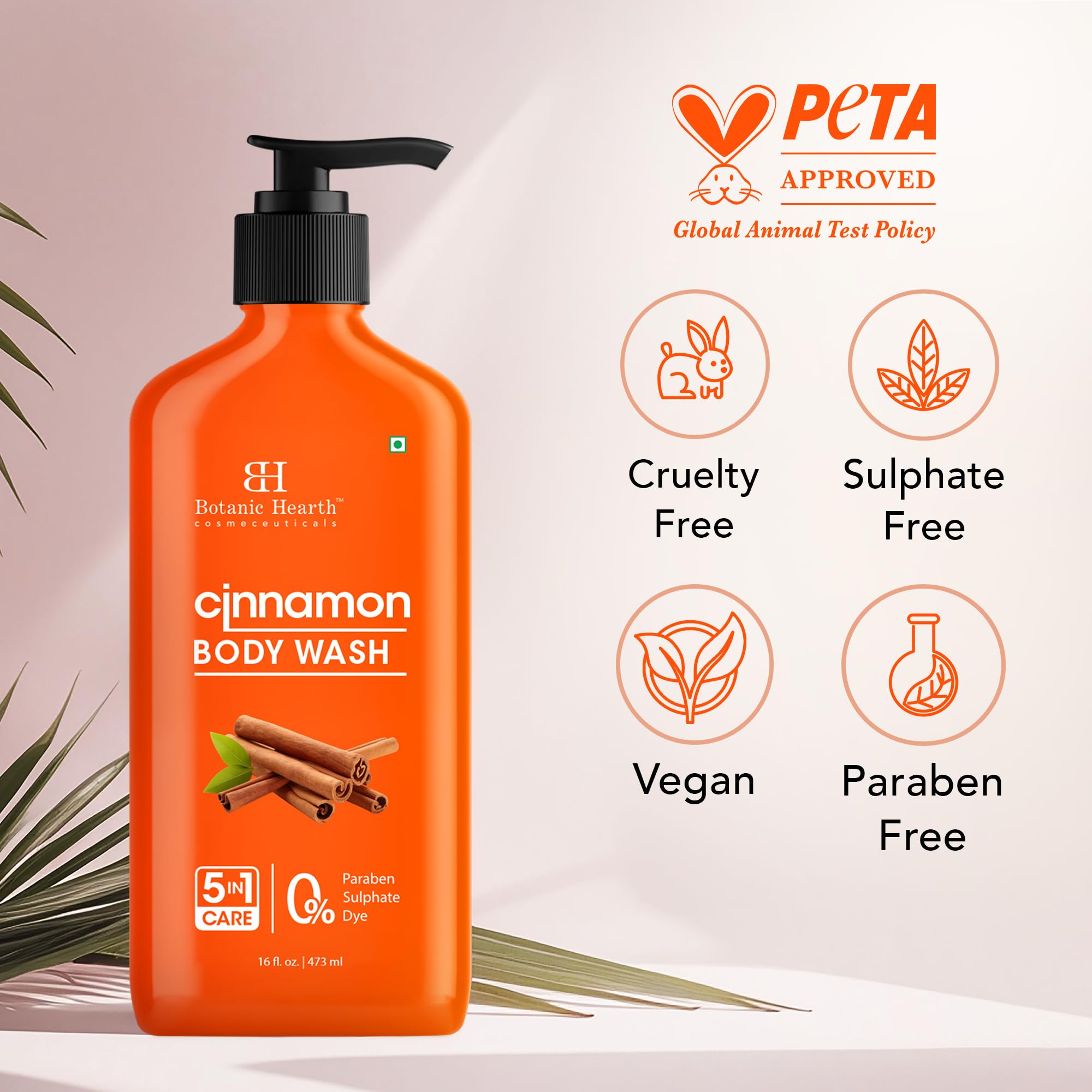 Botanic Hearth Cinnamon Body Wash – 16 oz | 5-in-1 Hydrating Cleanser with Cinnamon Extract | Sulfate & Paraben Free