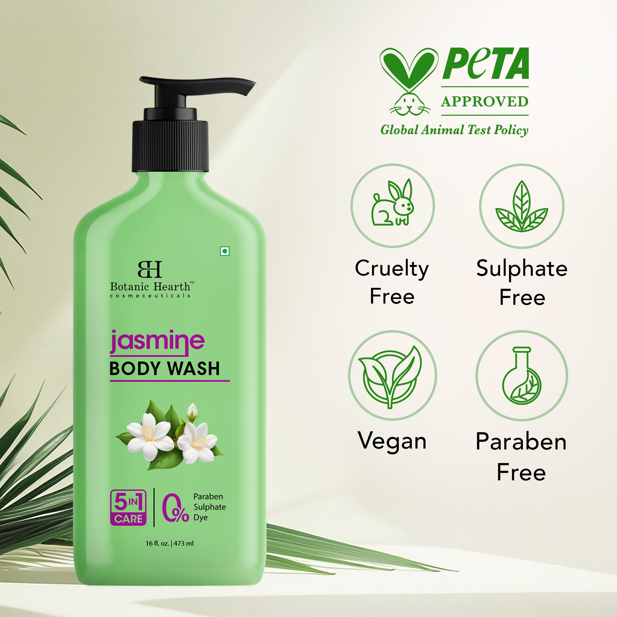 Botanic Hearth Jasmine Body Wash – Gentle 5-in-1 Hydrating Shower Gel, Sulfate-Free | 16 fl oz