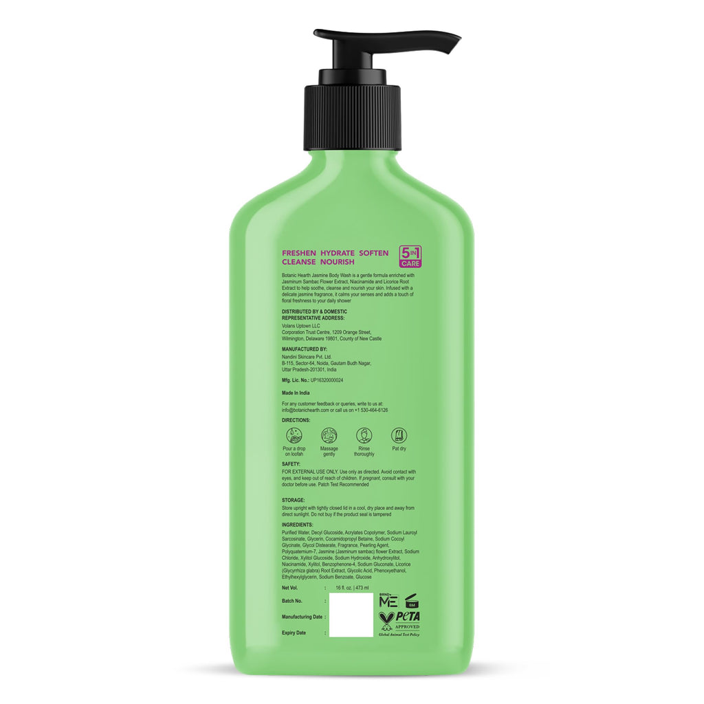 Botanic Hearth Jasmine Body Wash – Gentle 5-in-1 Hydrating Shower Gel, Sulfate-Free | 16 fl oz