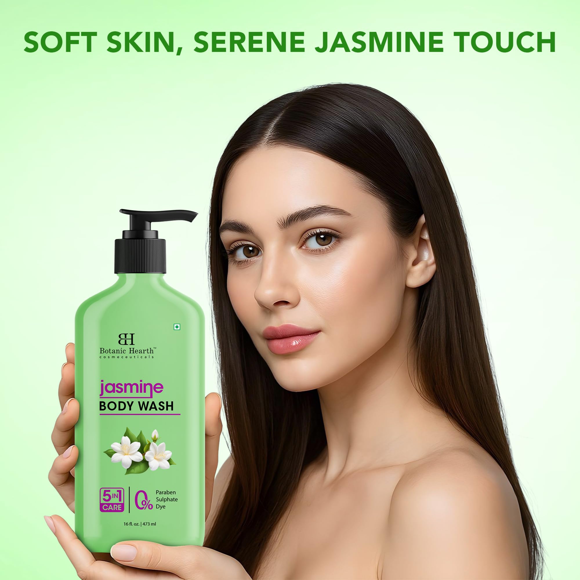 Botanic Hearth Jasmine Body Wash – Gentle 5-in-1 Hydrating Shower Gel, Sulfate-Free | 16 fl oz