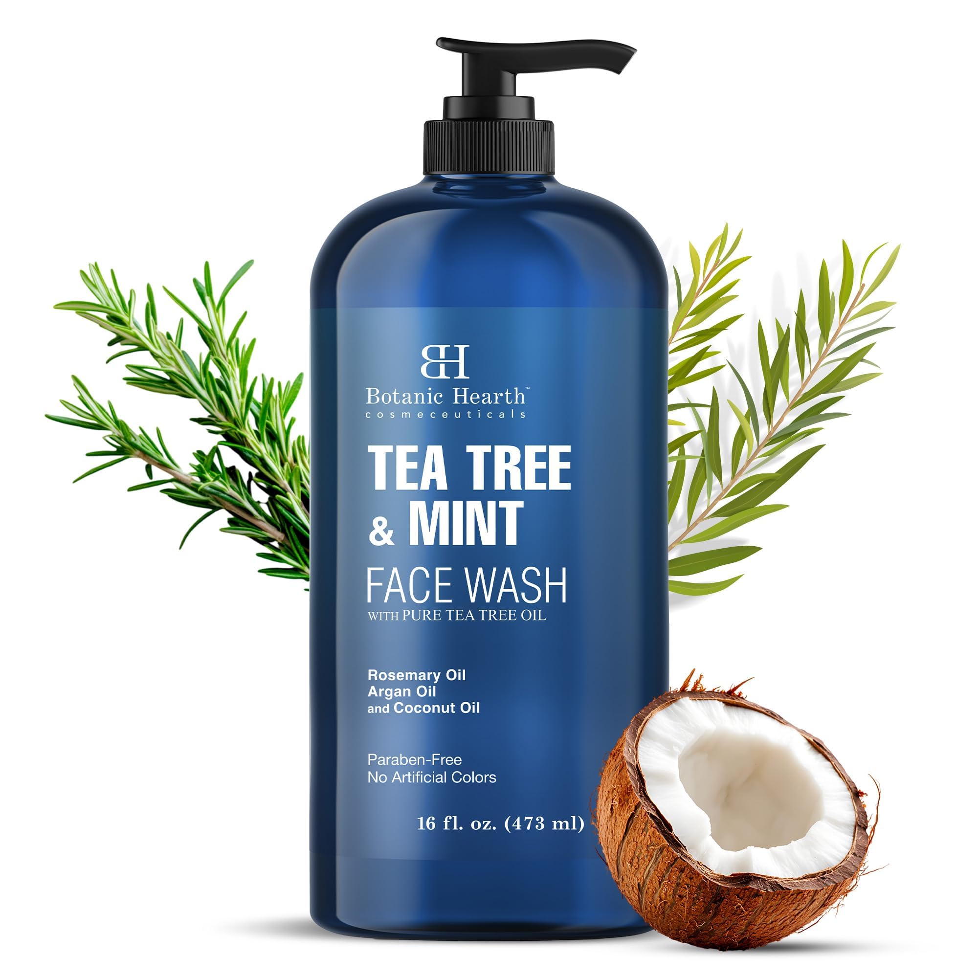 Botanic Hearth Tea Tree Face Wash with Mint – Hydrating Acne-Fighting Soap, 16 oz