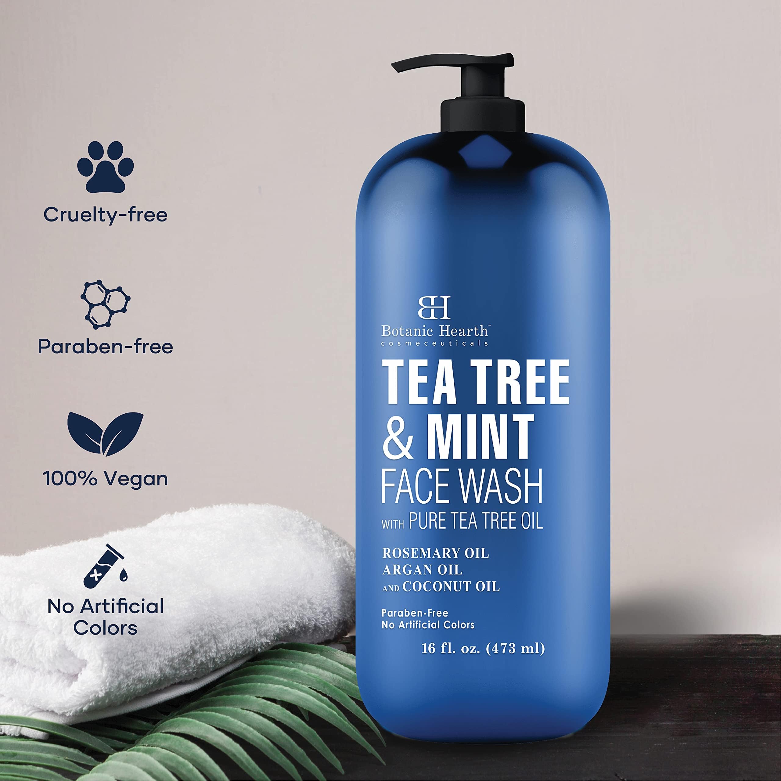Botanic Hearth Tea Tree Face Wash with Mint – Hydrating Acne-Fighting Soap, 16 oz