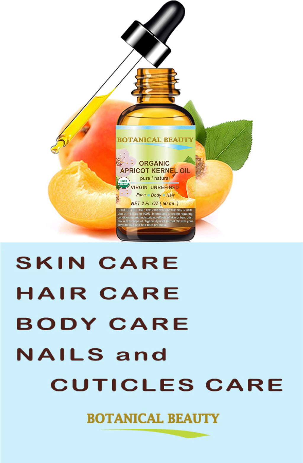 Botanical Beauty Organic Apricot Kernel Oil – Pure Virgin Cold-Pressed Carrier Oil 1 oz | For Face, Hair & Skin