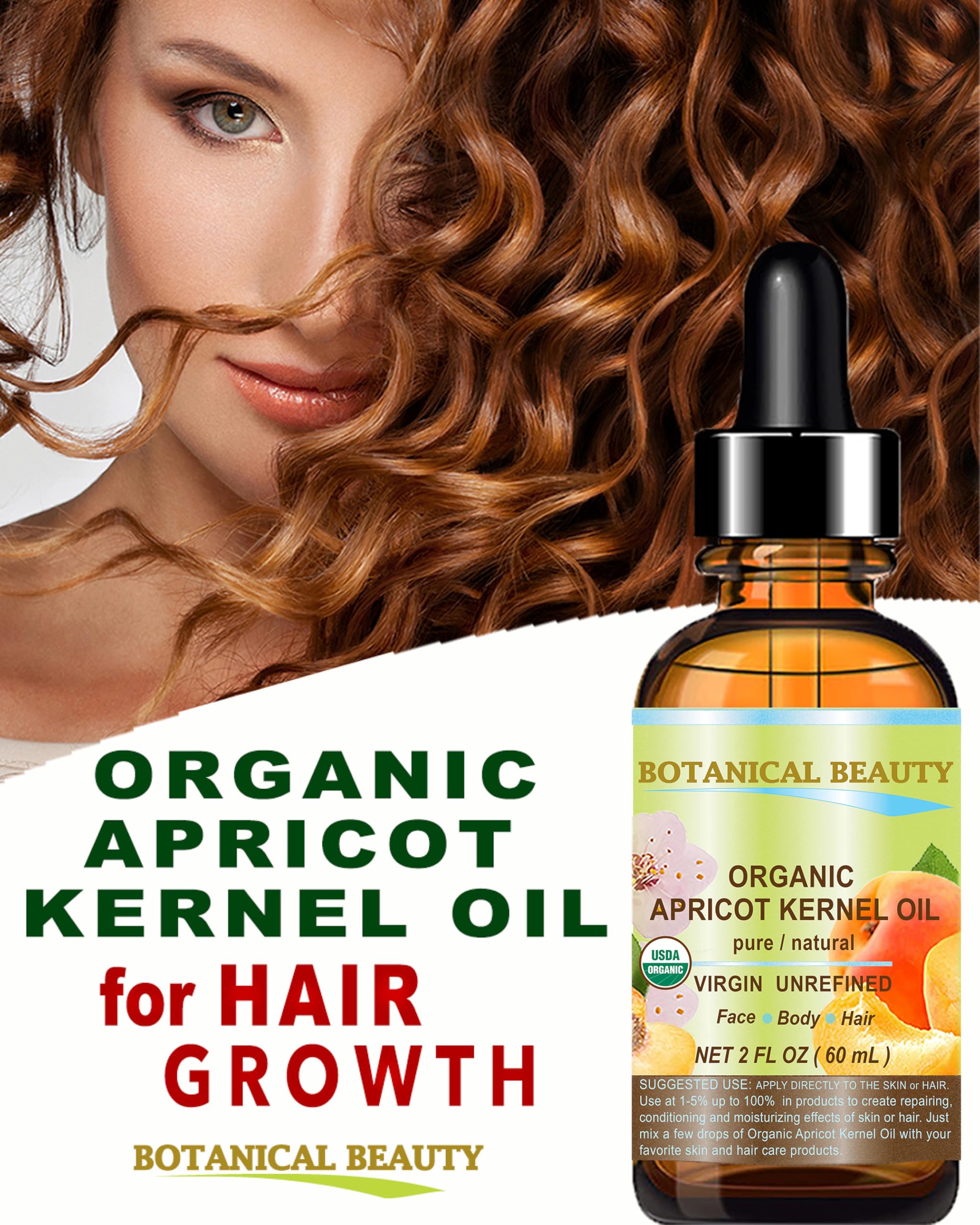Botanical Beauty Organic Apricot Kernel Oil – Pure Virgin Cold-Pressed Carrier Oil 1 oz | For Face, Hair & Skin