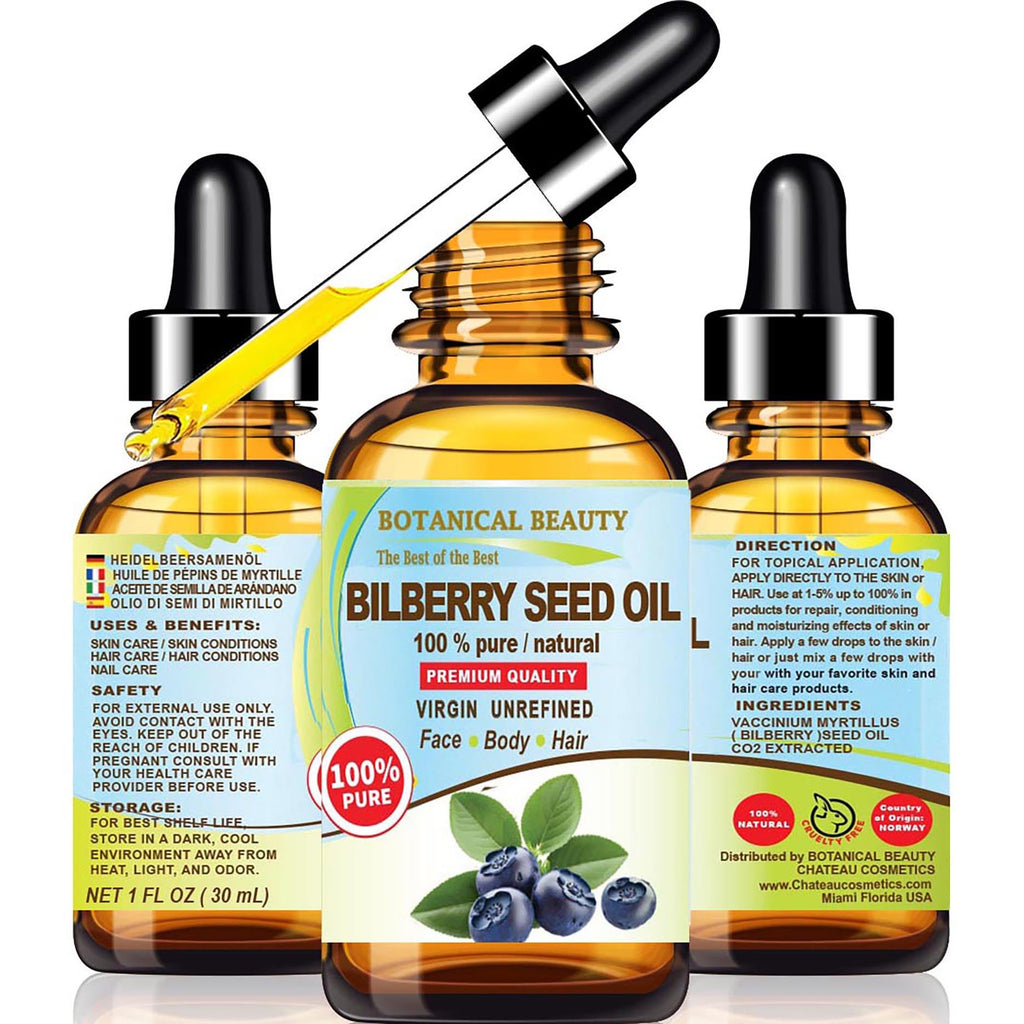 Botanical Beauty Bilberry Seed Oil – 100% Pure Virgin Cold-Pressed Carrier Oil for Face, Skin, Hair