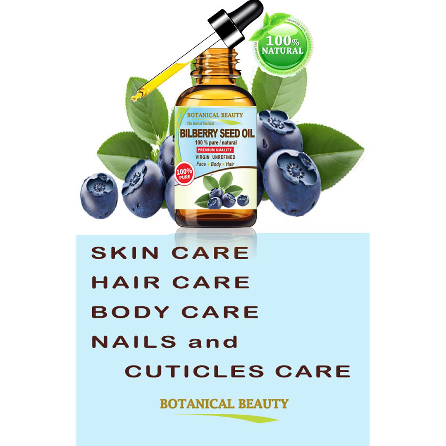 Botanical Beauty Bilberry Seed Oil – 100% Pure Virgin Cold-Pressed Carrier Oil for Face, Skin, Hair