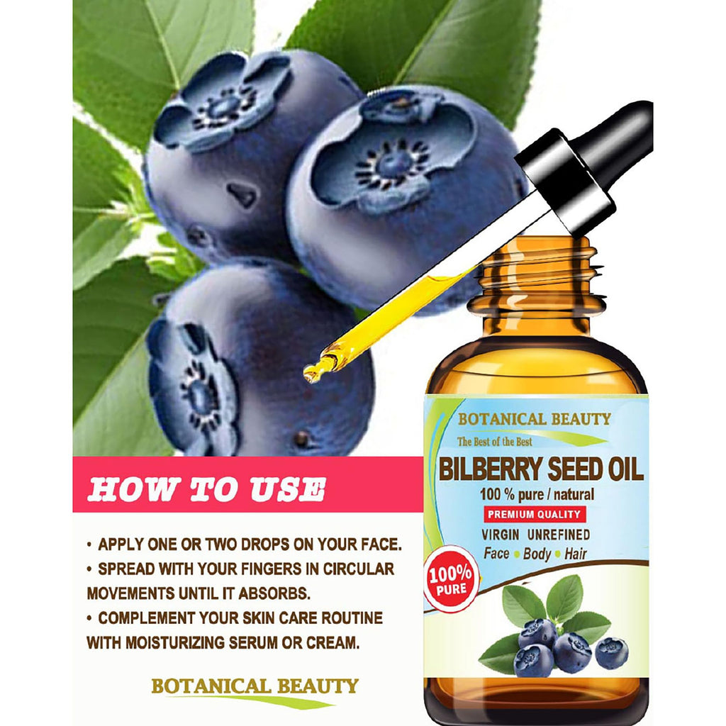 Botanical Beauty Bilberry Seed Oil – 100% Pure Virgin Cold-Pressed Carrier Oil for Face, Skin, Hair