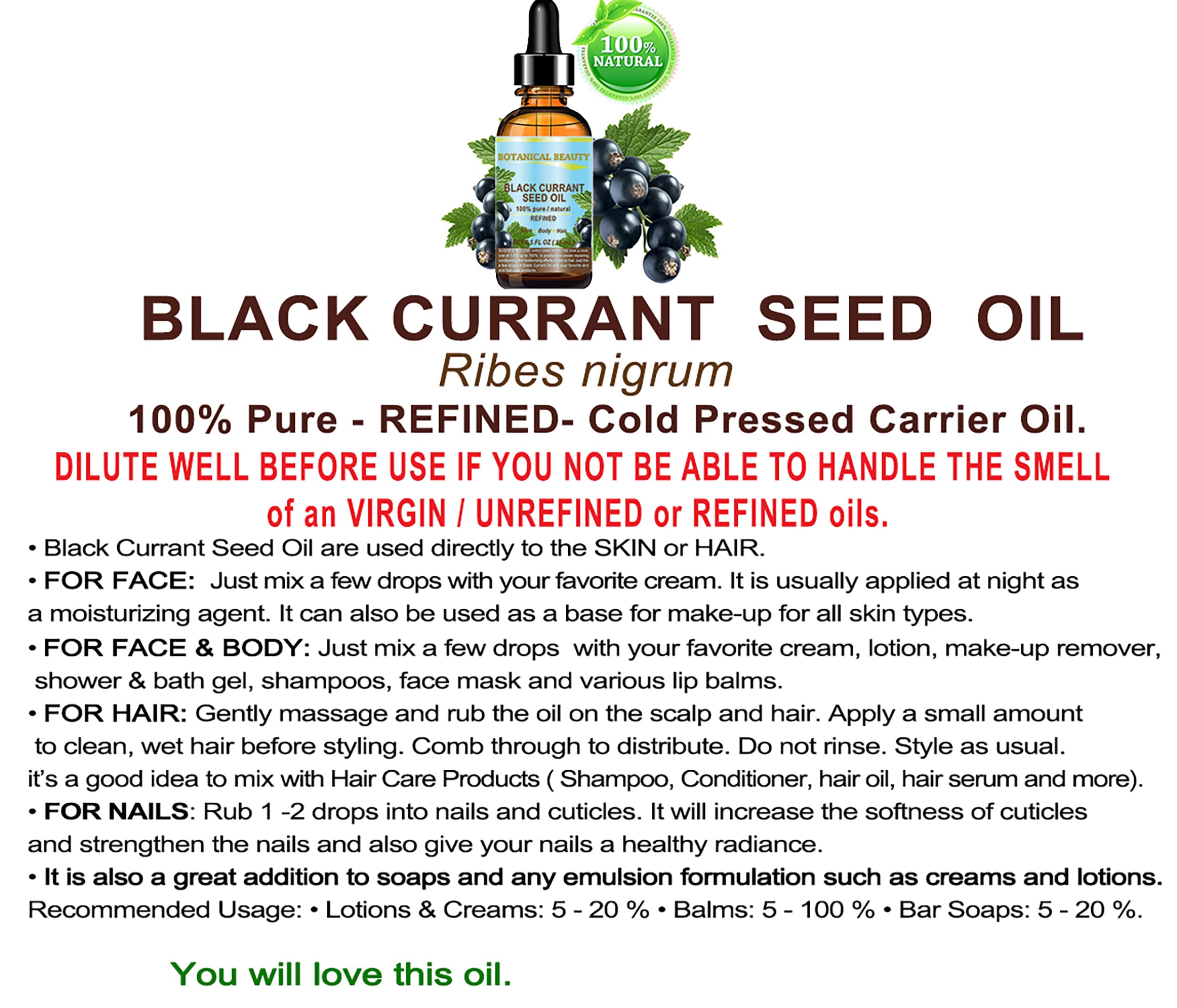 Botanical Beauty Black Currant Seed Oil – 100% Pure, Cold-Pressed Carrier Oil for Skin, Hair, Lip & Nail Care (2 fl oz)