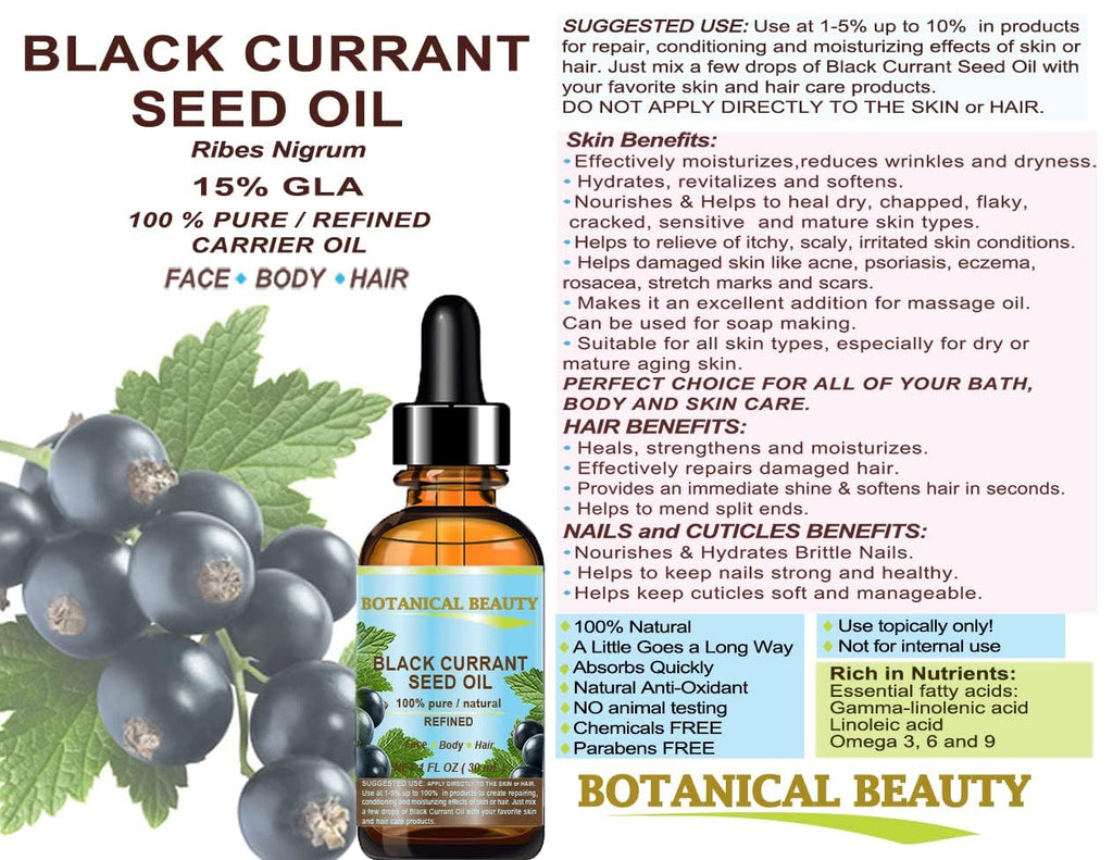 Botanical Beauty Black Currant Seed Oil - 100% Pure, Cold-Pressed Carrier Oil (1 Fl Oz)
