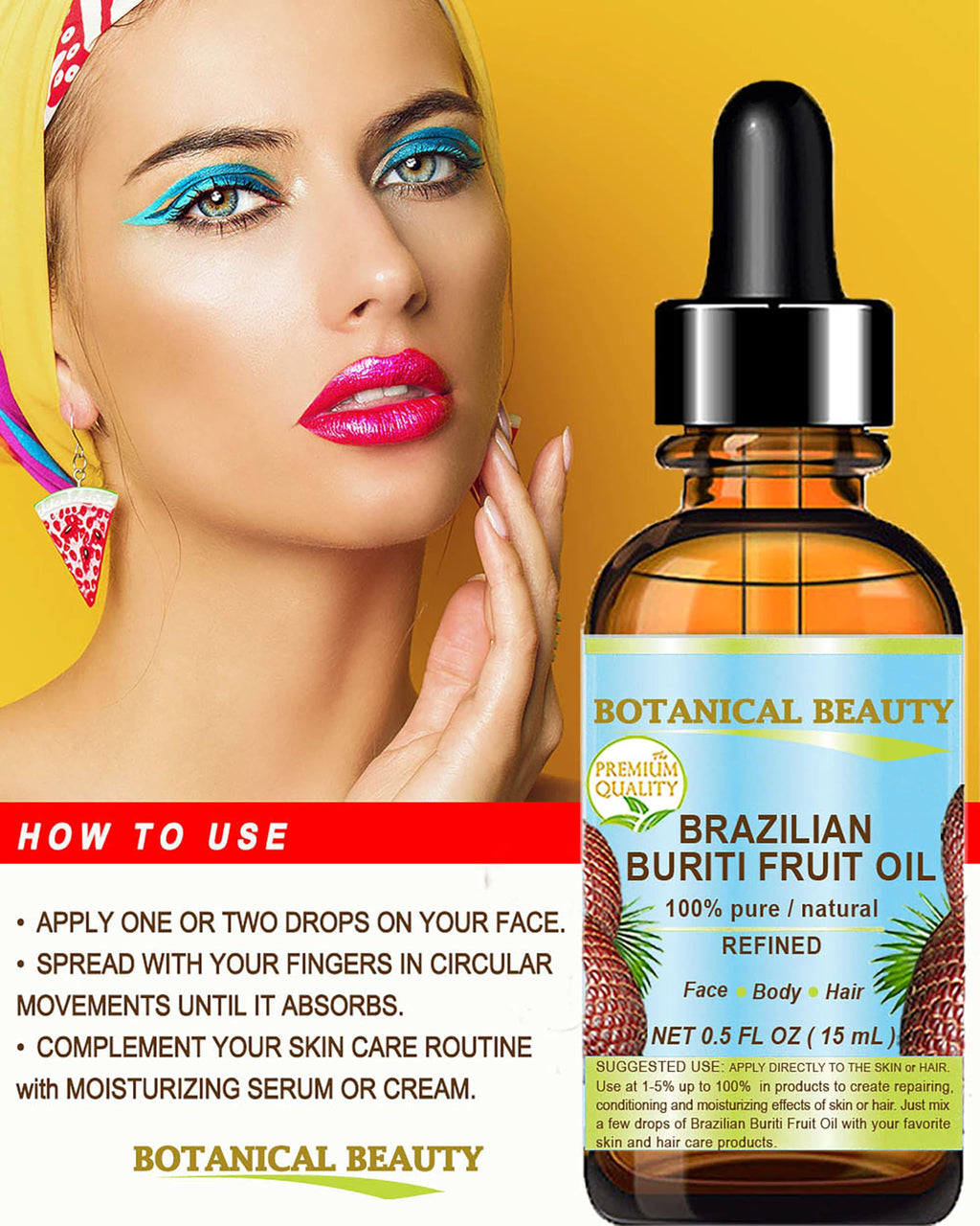 Botanical Beauty Brazilian Buriti Fruit Oil – 100% Pure, Refined, Cold-Pressed Carrier Oil, 1 Fl Oz