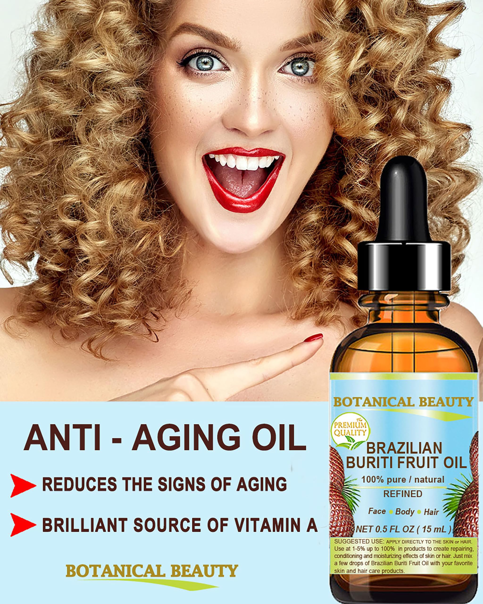 Botanical Beauty Brazilian Buriti Fruit Oil – 100% Pure, Refined, Cold-Pressed Carrier Oil, 1 Fl Oz
