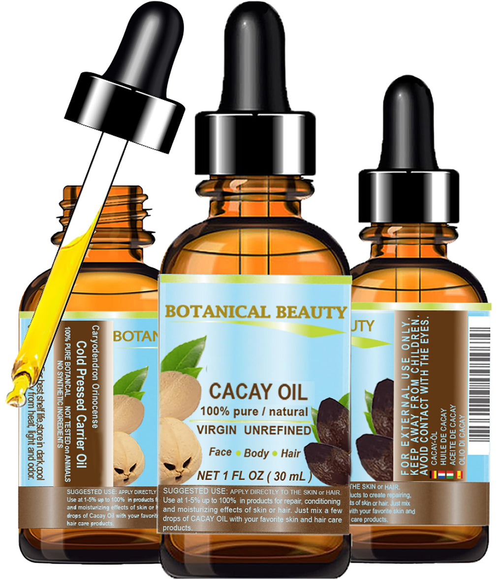 Botanical Beauty CACAY OIL 100% Pure Virgin Cold-Pressed Carrier Oil for Face, Skin, and Hair | Natural Retinol Vitamin A & E