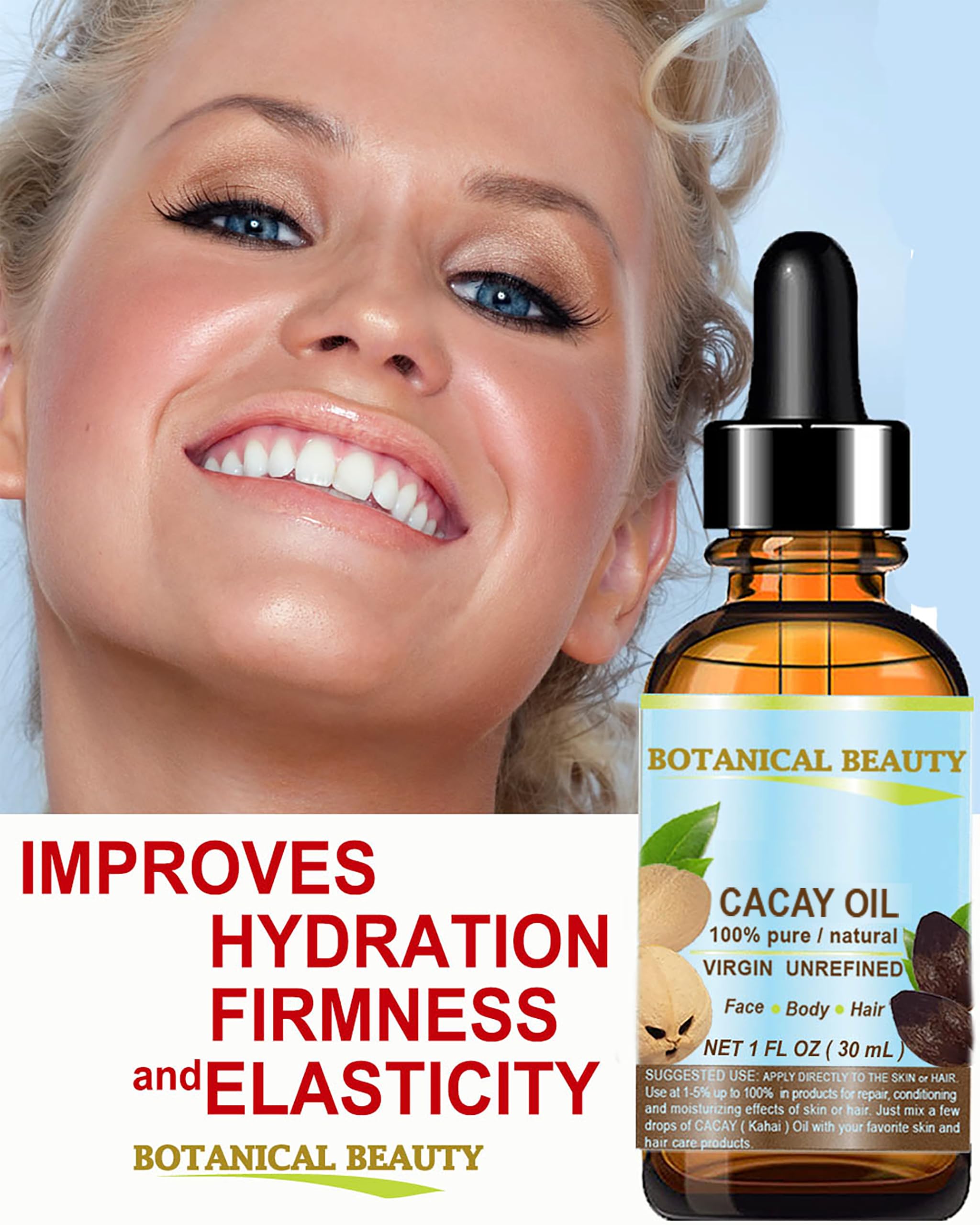 Botanical Beauty CACAY OIL 100% Pure Virgin Cold-Pressed Carrier Oil for Face, Skin, and Hair | Natural Retinol Vitamin A & E