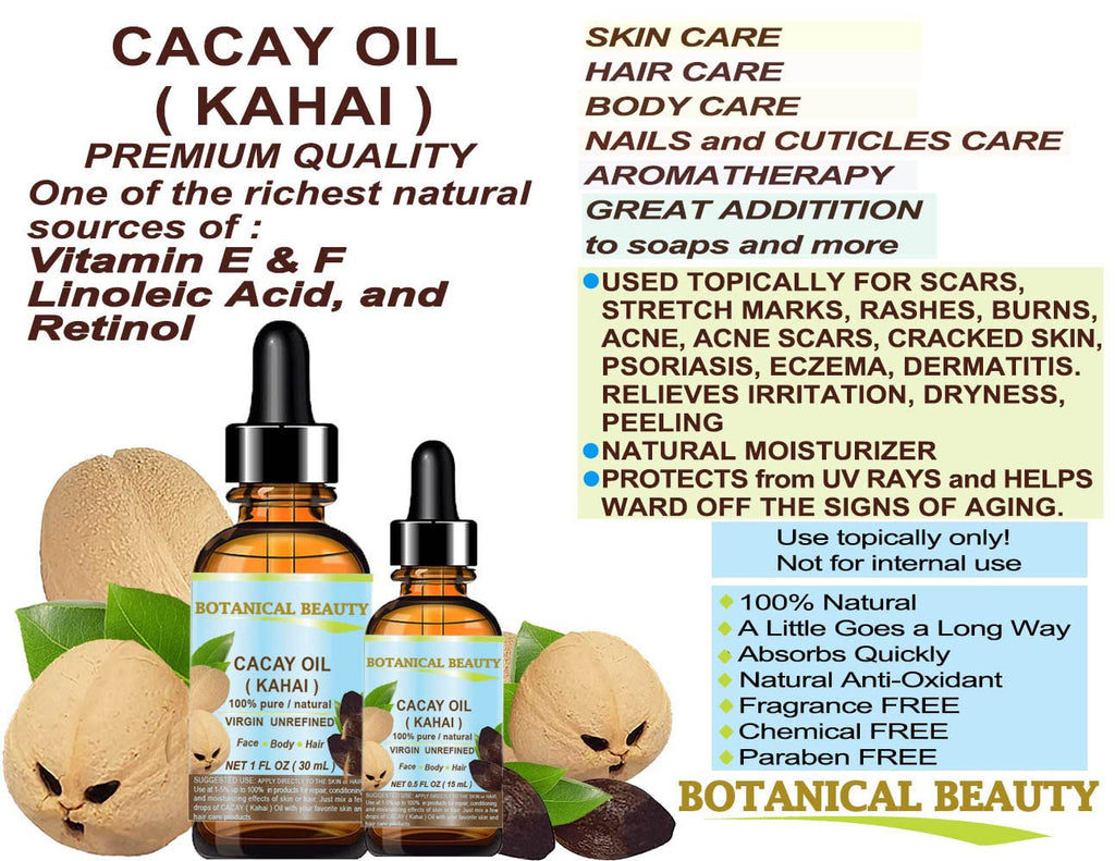 Botanical Beauty CACAY OIL 100% Pure – Anti-Aging Face & Hair Oil, Quick Absorption, 0.5 oz