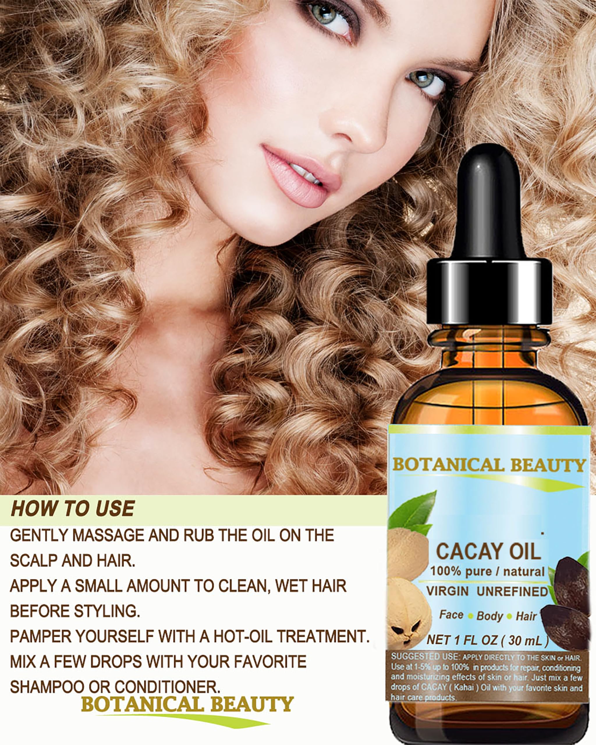 Botanical Beauty CACAY OIL 100% Pure Virgin Cold-Pressed Carrier Oil for Face, Skin, and Hair | Natural Retinol Vitamin A & E