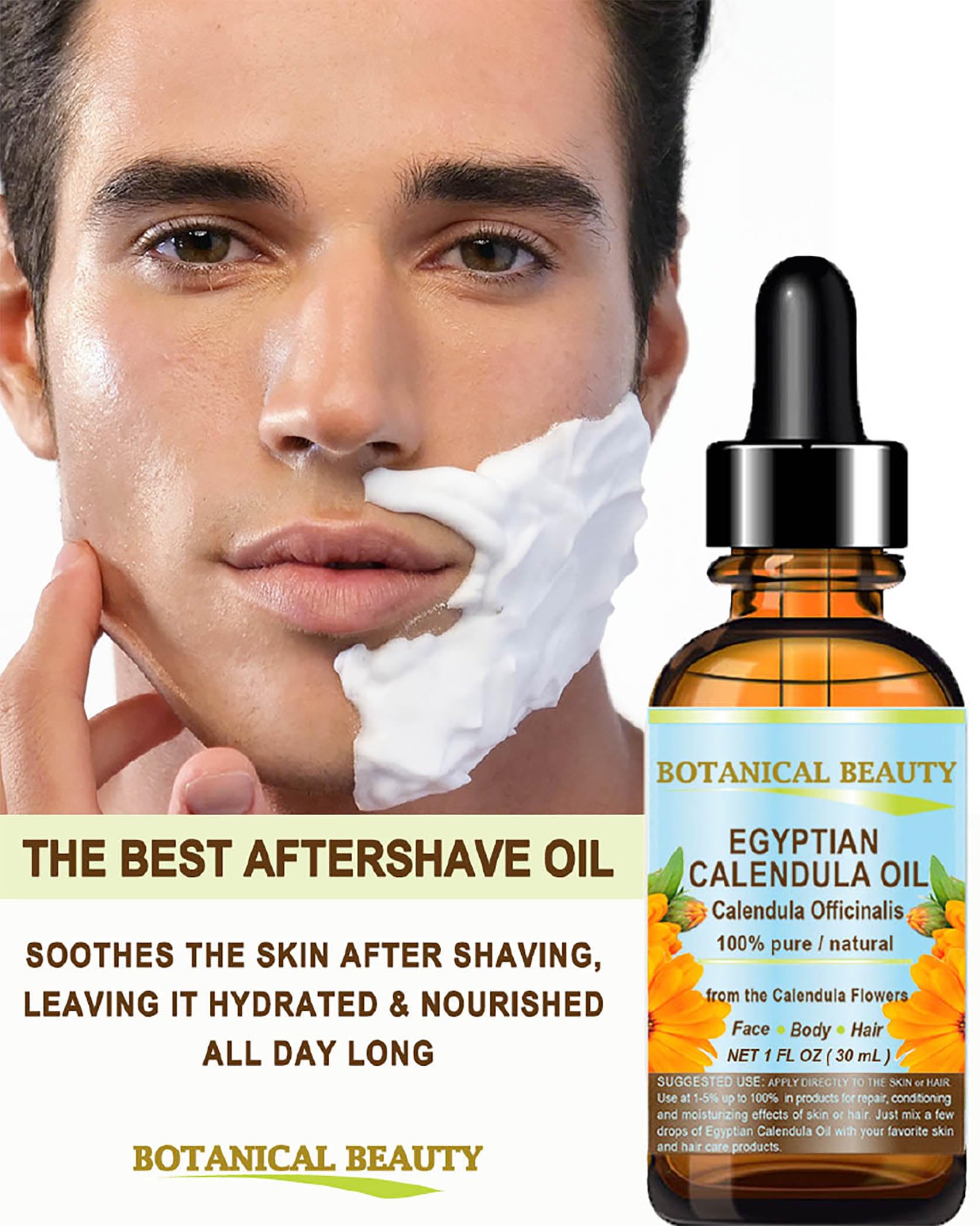 Botanical Beauty Calendula Oil - 100% Pure Egyptian Calendula Officinalis - Face, Skin, Body, Hair, Nails Moisturizer 1 Fl oz / 30 ml