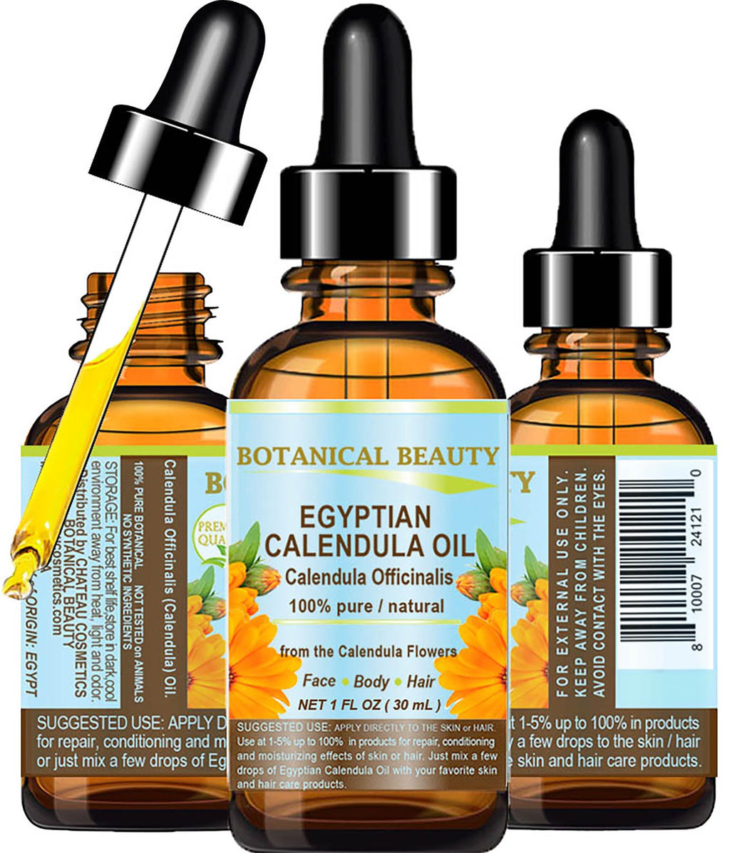 Botanical Beauty Calendula Oil - 100% Pure Egyptian Calendula Officinalis - Face, Skin, Body, Hair, Nails Moisturizer 1 Fl oz / 30 ml
