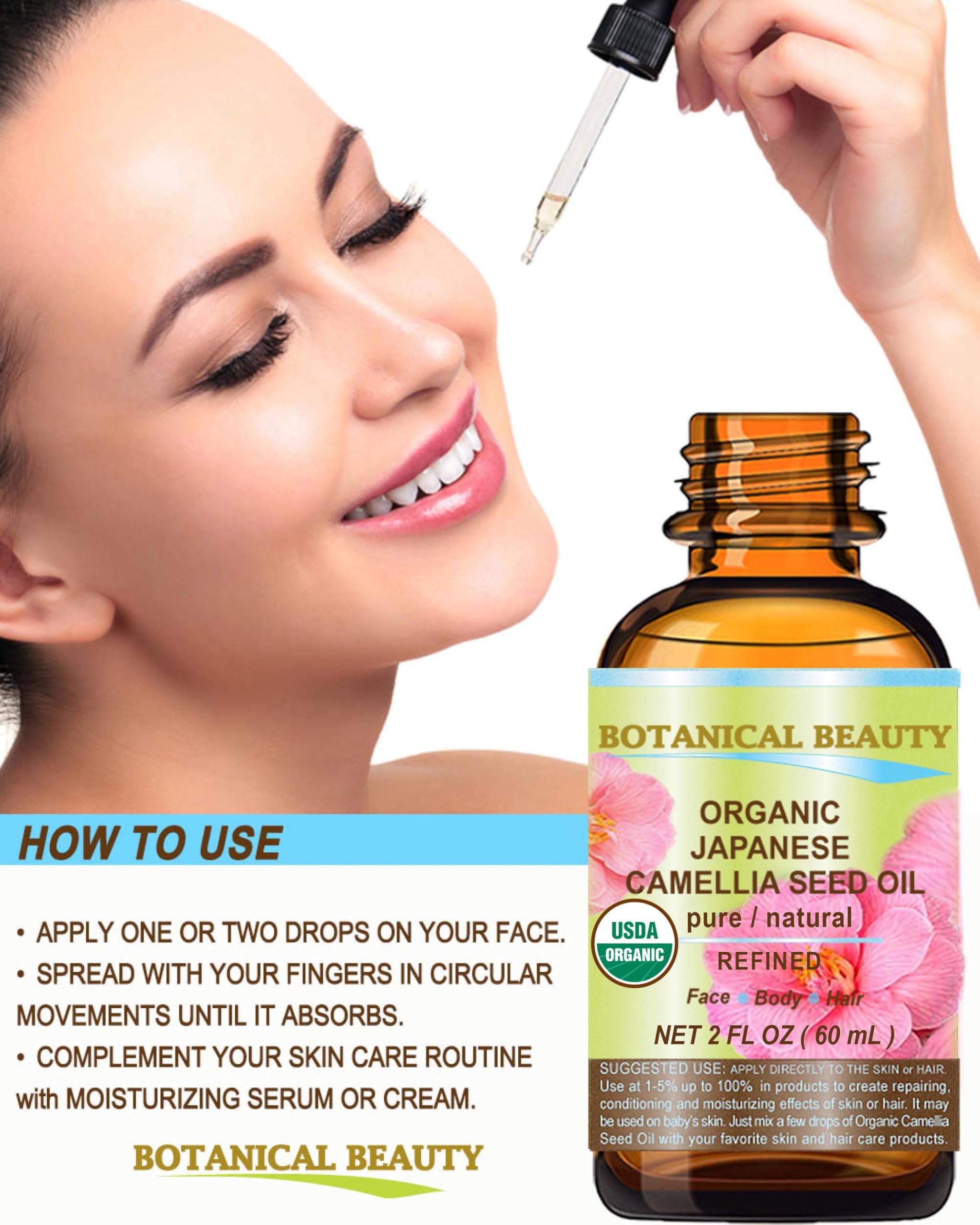 Botanical Beauty Japanese Organic Camellia Seed Oil – 100% Pure, Cold-Pressed, 2 oz