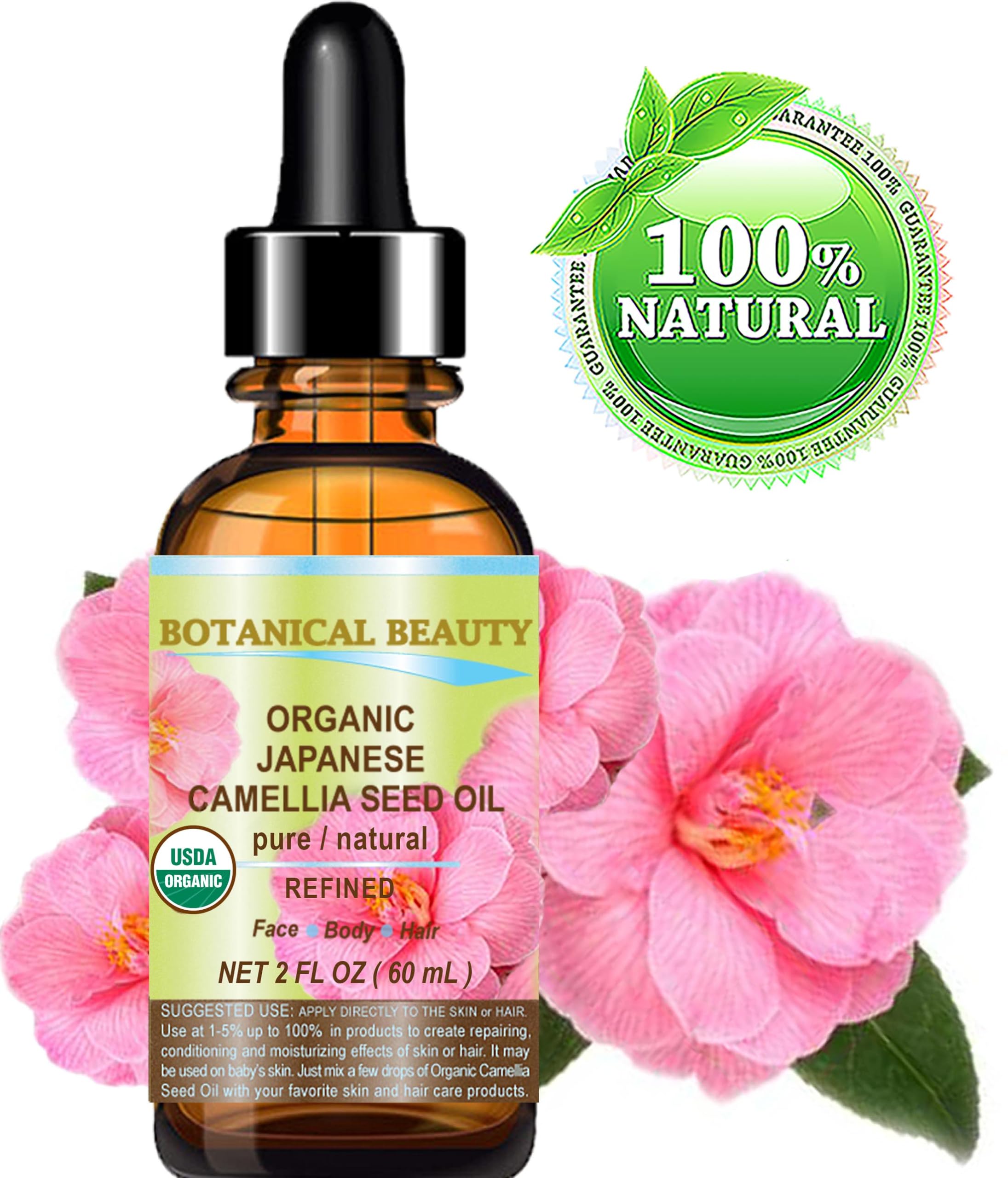 Botanical Beauty Japanese Organic Camellia Seed Oil – 100% Pure, Cold-Pressed, 2 oz