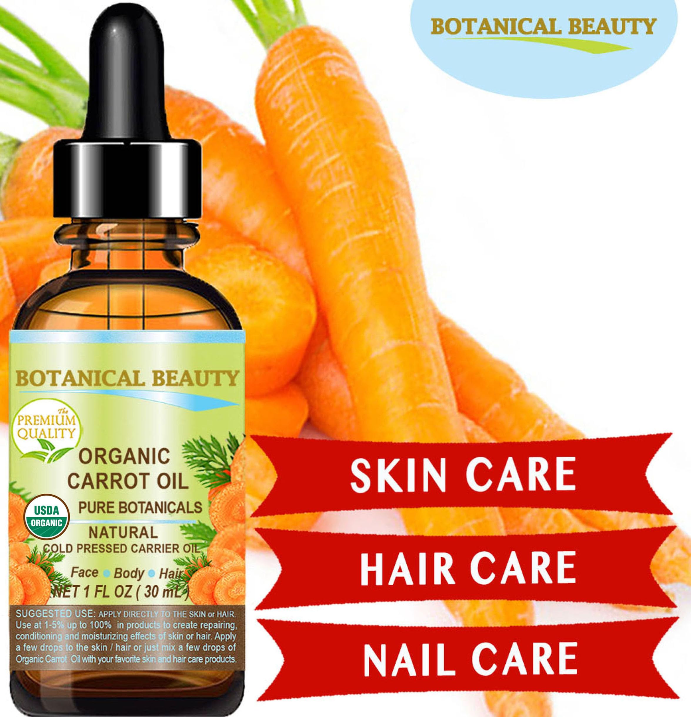 Botanical Beauty Organic Carrot Seed Oil – 100% Pure Virgin Cold-Pressed Carrier Oil (2 Fl Oz)