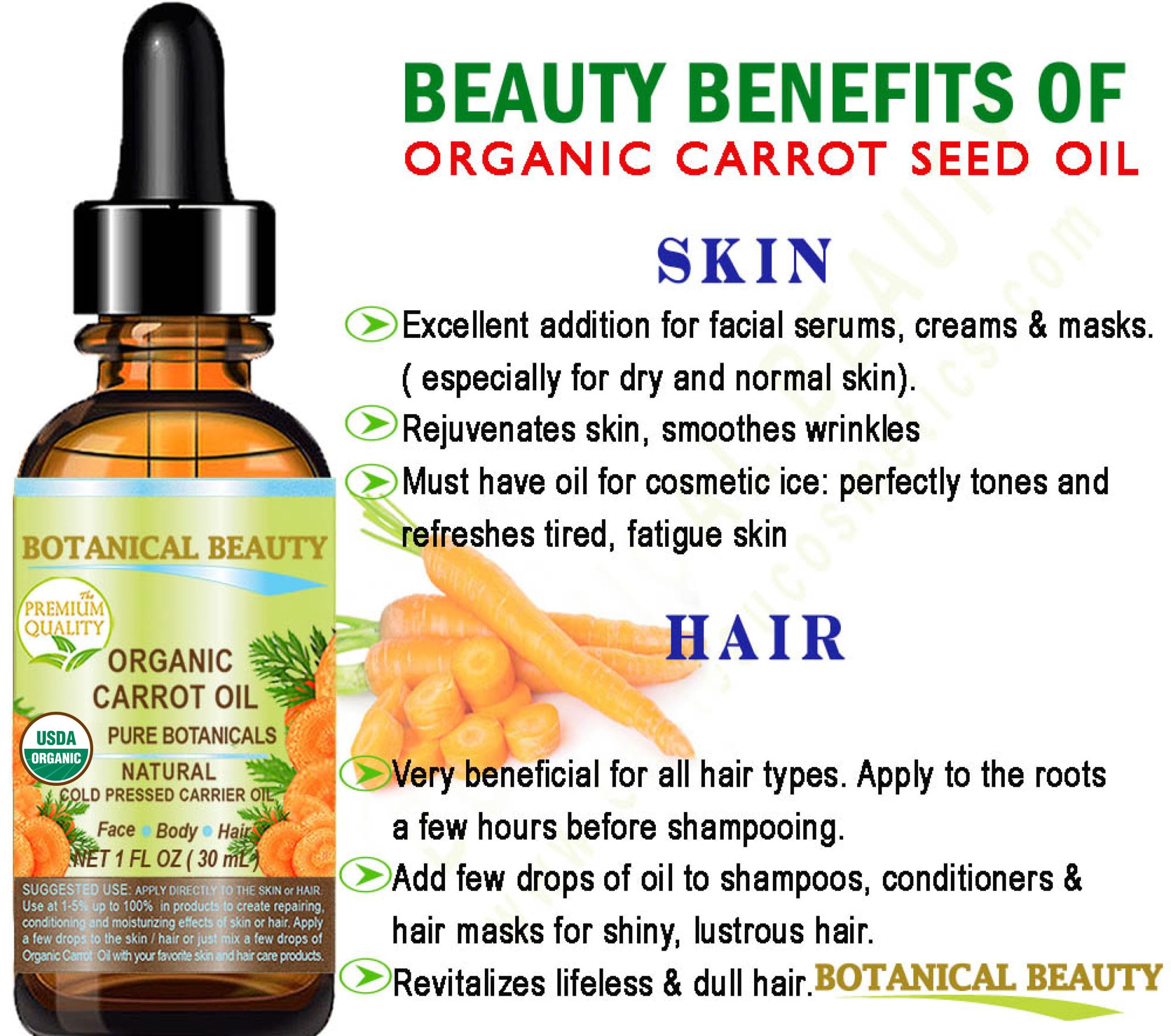 Botanical Beauty Organic Carrot Seed Oil – 100% Pure Virgin Cold-Pressed Carrier Oil (2 Fl Oz)
