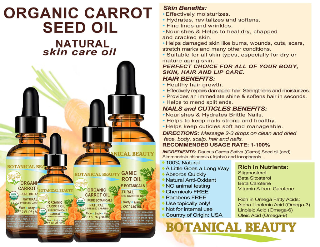 Botanical Beauty Organic Carrot Seed Oil – 100% Pure Virgin Cold-Pressed Carrier Oil (2 Fl Oz)