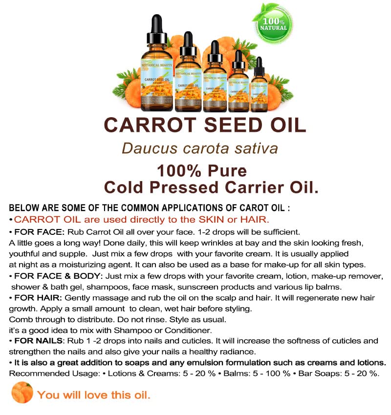 Carrot Seed Oil – 100% Natural, Cold-Pressed Carrier Oil, 60 ml | Botanical Beauty