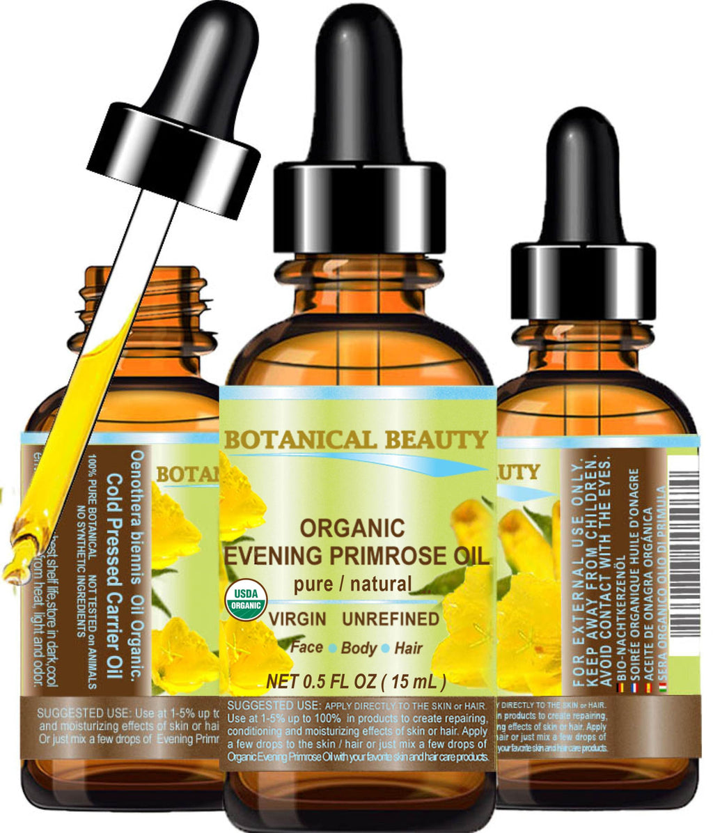 Botanical Beauty Evening Primrose Oil – 100% Pure Organic Cold-Pressed Carrier Oil 0.5 oz