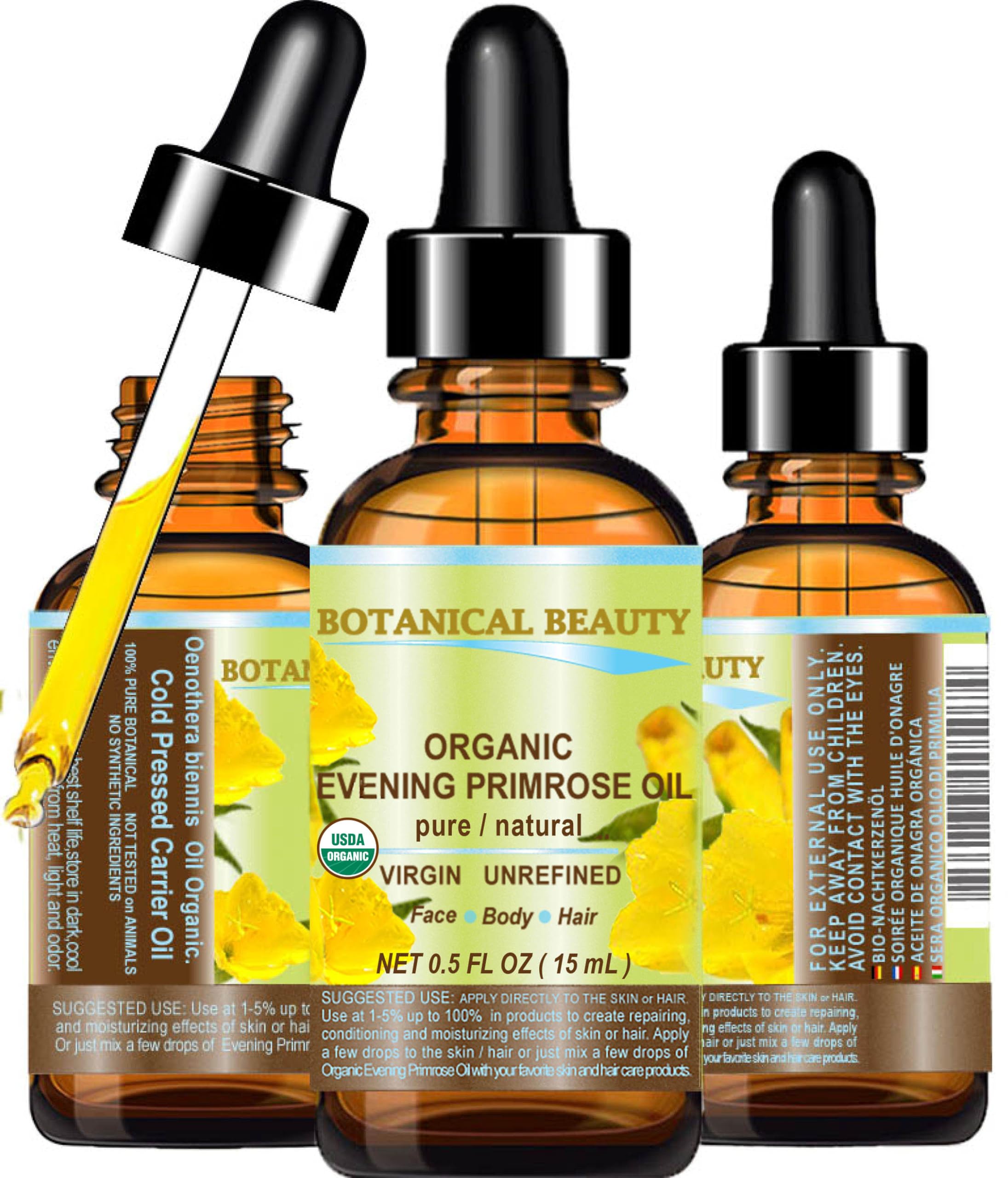 Botanical Beauty Evening Primrose Oil – 100% Pure Organic Cold-Pressed Carrier Oil 0.5 oz