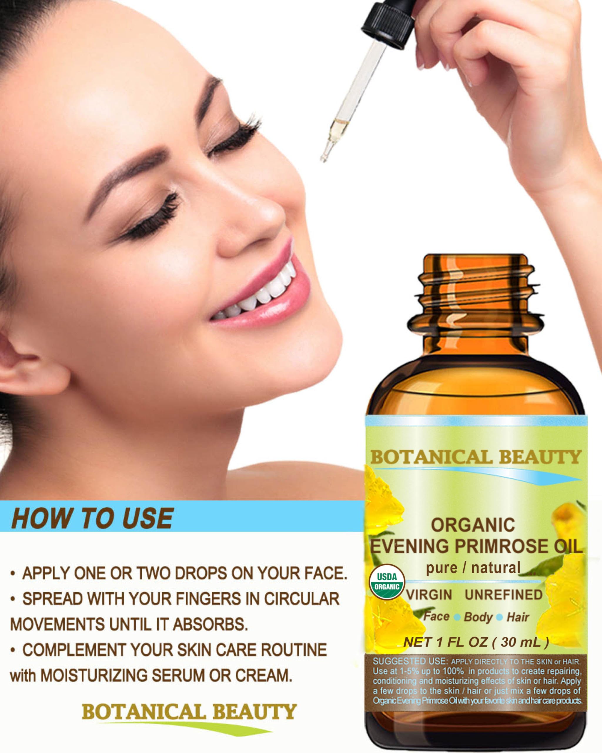 Botanical Beauty Evening Primrose Oil – 100% Pure Organic Cold-Pressed Carrier Oil 0.5 oz
