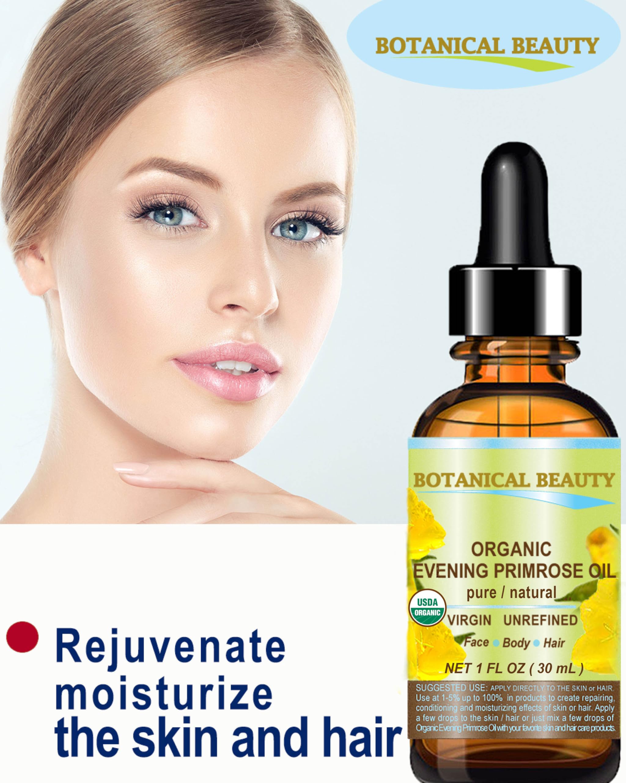 Botanical Beauty Evening Primrose Oil 100% Pure Organic Cold-Pressed Carrier Oil