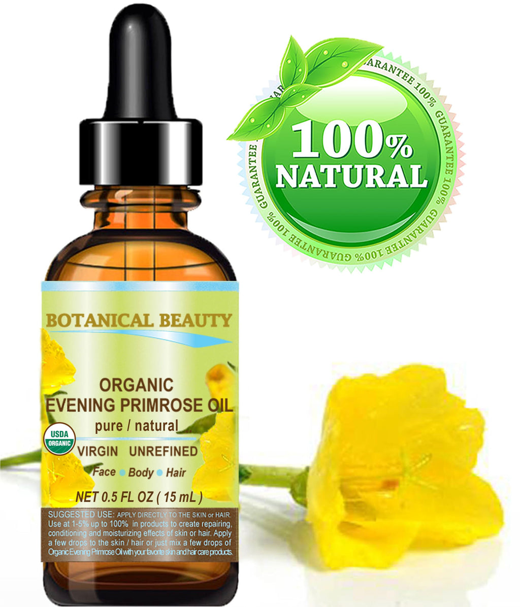 Botanical Beauty Evening Primrose Oil – 100% Pure Organic Cold-Pressed Carrier Oil 0.5 oz