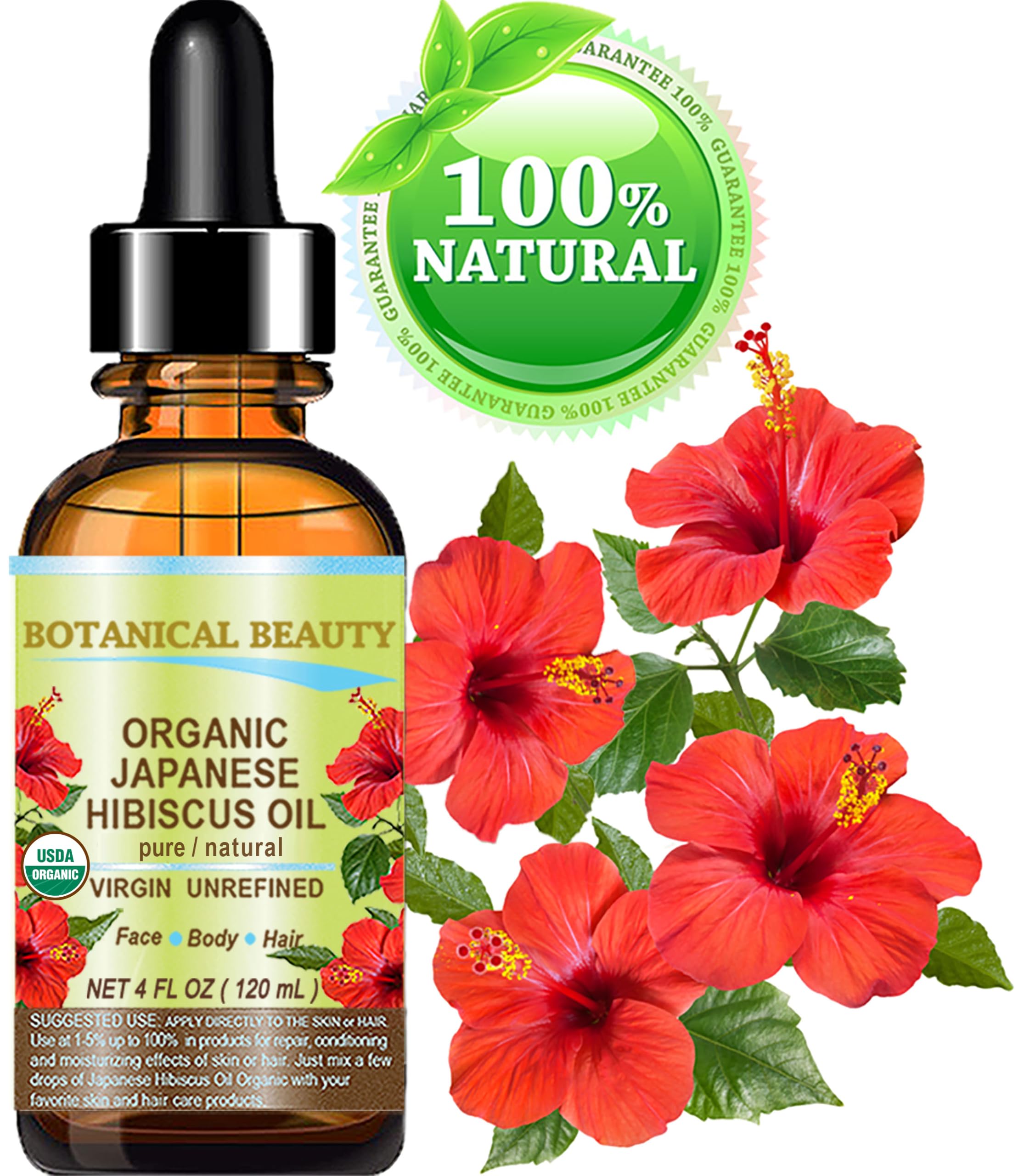 Botanical Beauty Organic Hibiscus Oil (Hibiscus Sabdariffa) 4oz — Cold-Pressed Virgin