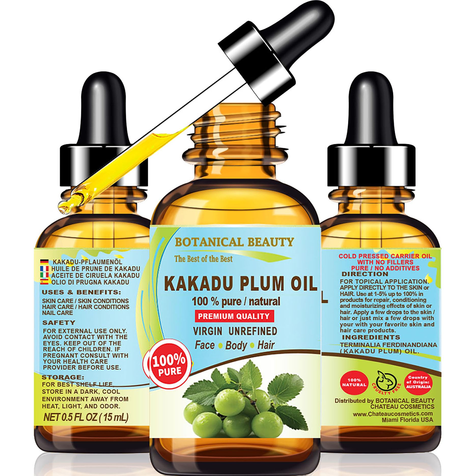 Botanical Beauty Kakadu Plum Oil – 100% Pure Virgin Cold-Pressed Carrier Oil 0.5 Fl oz