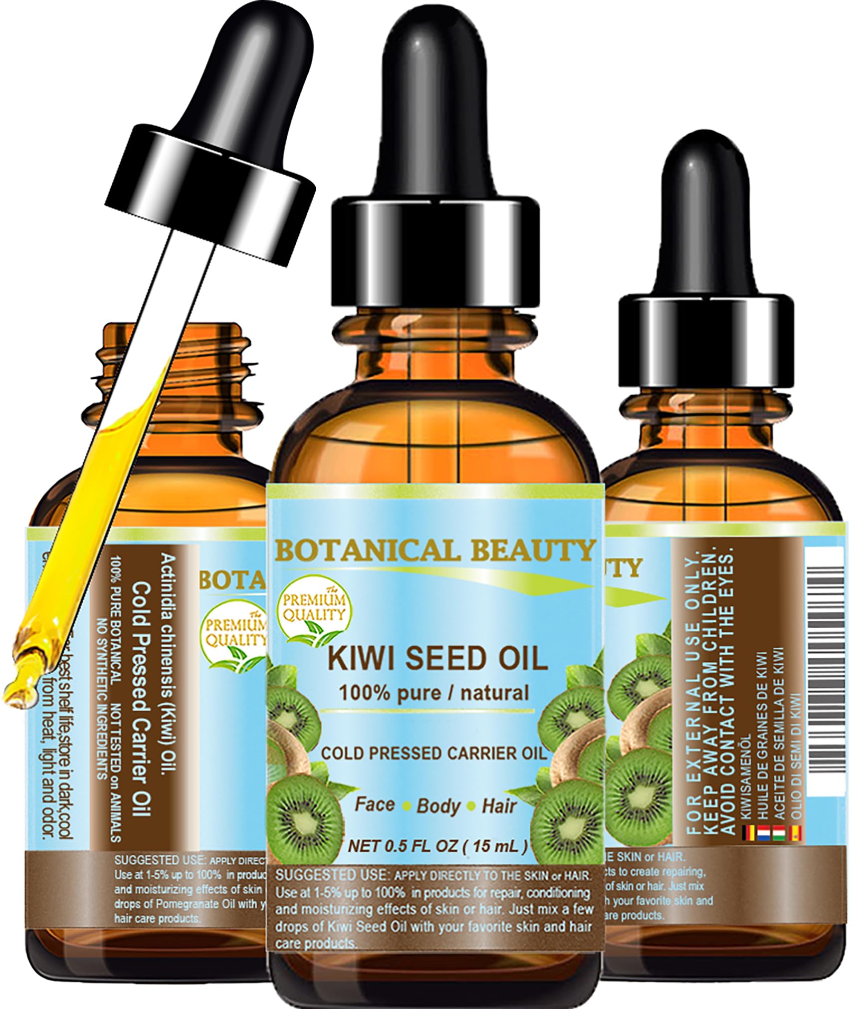 Botanical Beauty Kiwi Seed Oil – 100% Pure Cold-Pressed Carrier Oil for Face, Skin, Hair, Nails (0.5 oz)