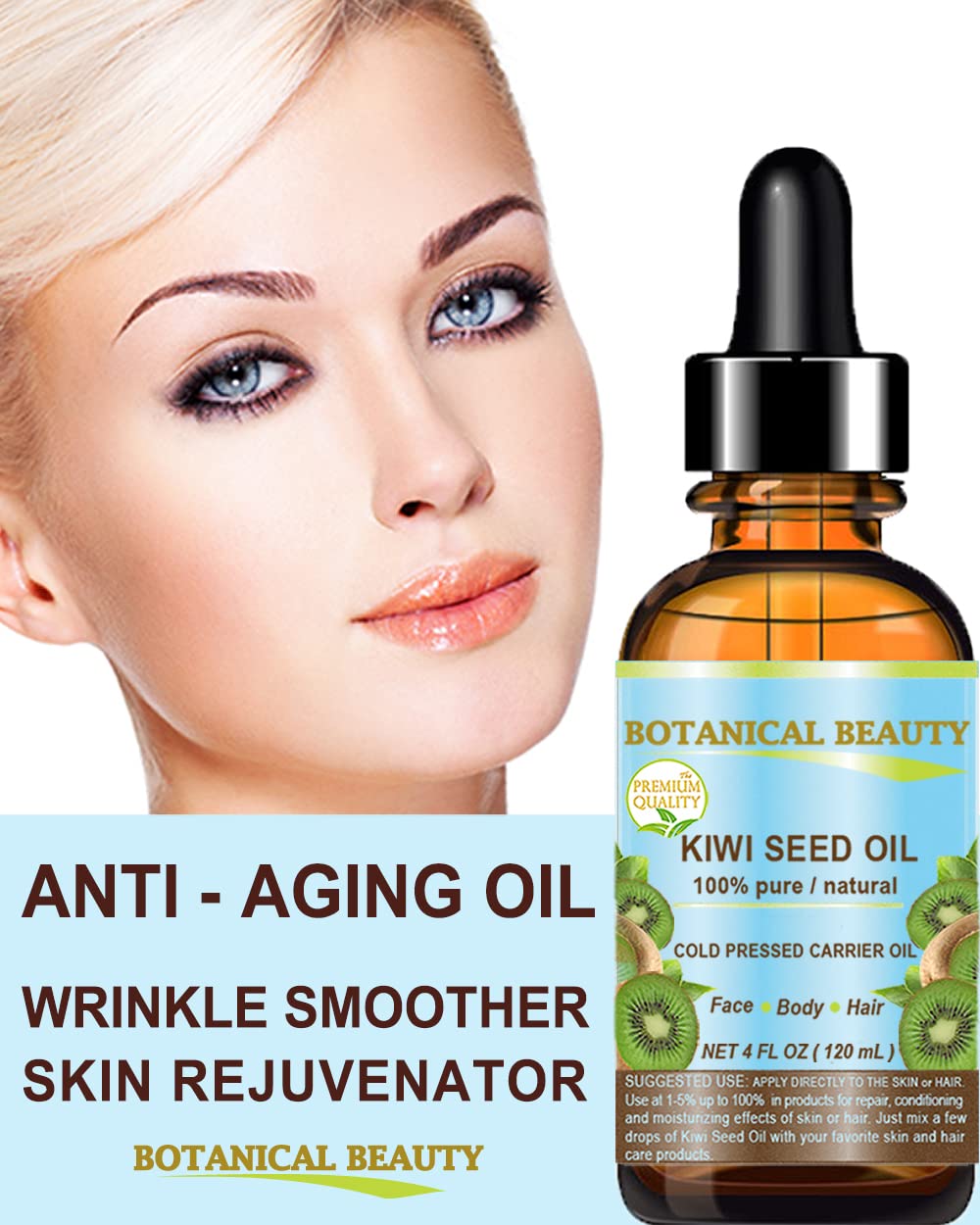 Botanical Beauty Kiwi Seed Oil – 100% Pure Cold-Pressed Carrier Oil for Face, Skin, Hair, Nails (0.5 oz)