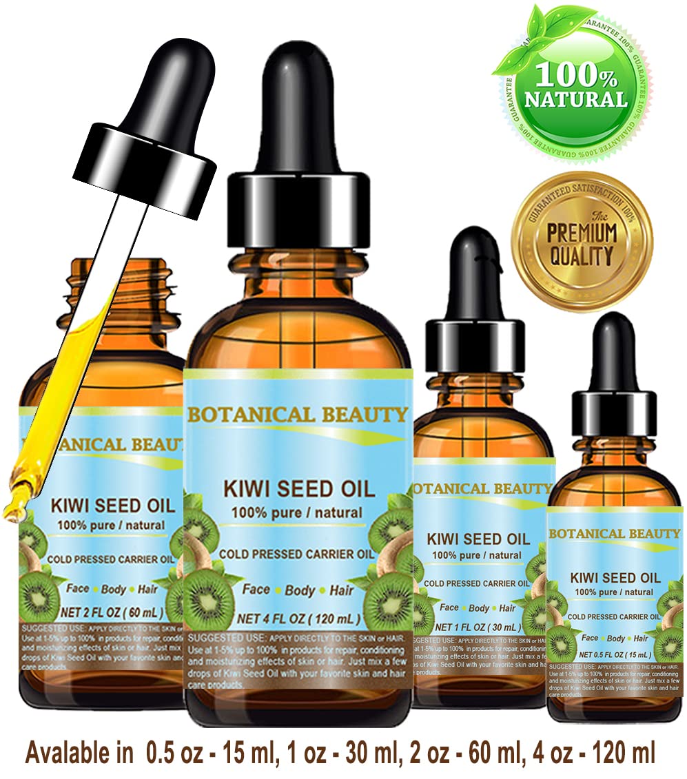 Botanical Beauty Kiwi Seed Oil – 100% Pure Cold-Pressed Carrier Oil for Face, Skin, Hair, Nails (0.5 oz)