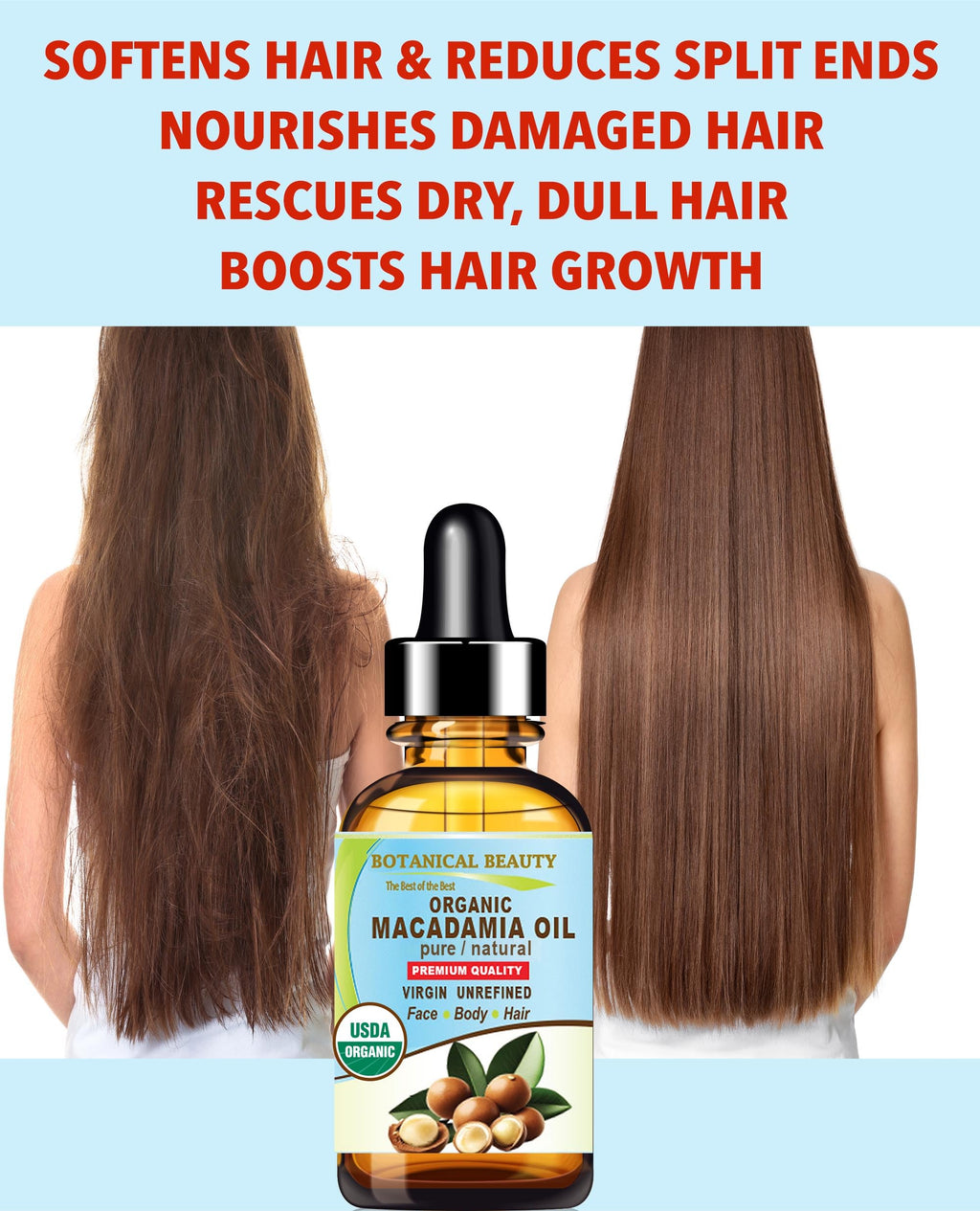 Botanical Beauty Organic Macadamia Oil – 100% Pure Virgin Cold-Pressed Carrier Oil (4 oz)