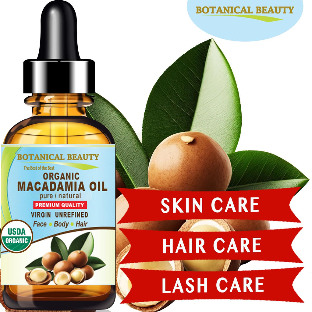 Botanical Beauty Organic Macadamia Oil – 100% Pure Virgin Cold-Pressed Carrier Oil (4 oz)