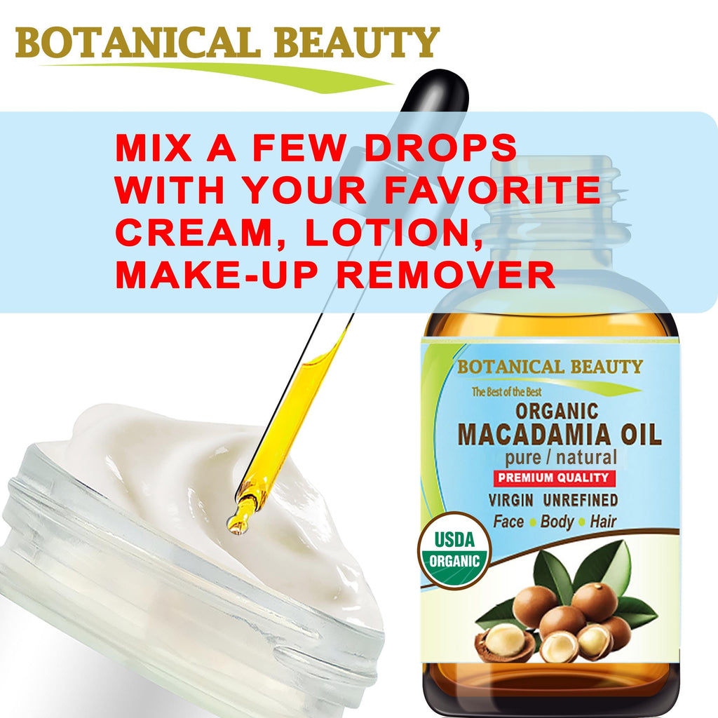 Botanical Beauty Organic Macadamia Oil – 100% Pure Virgin Cold-Pressed Carrier Oil (4 oz)