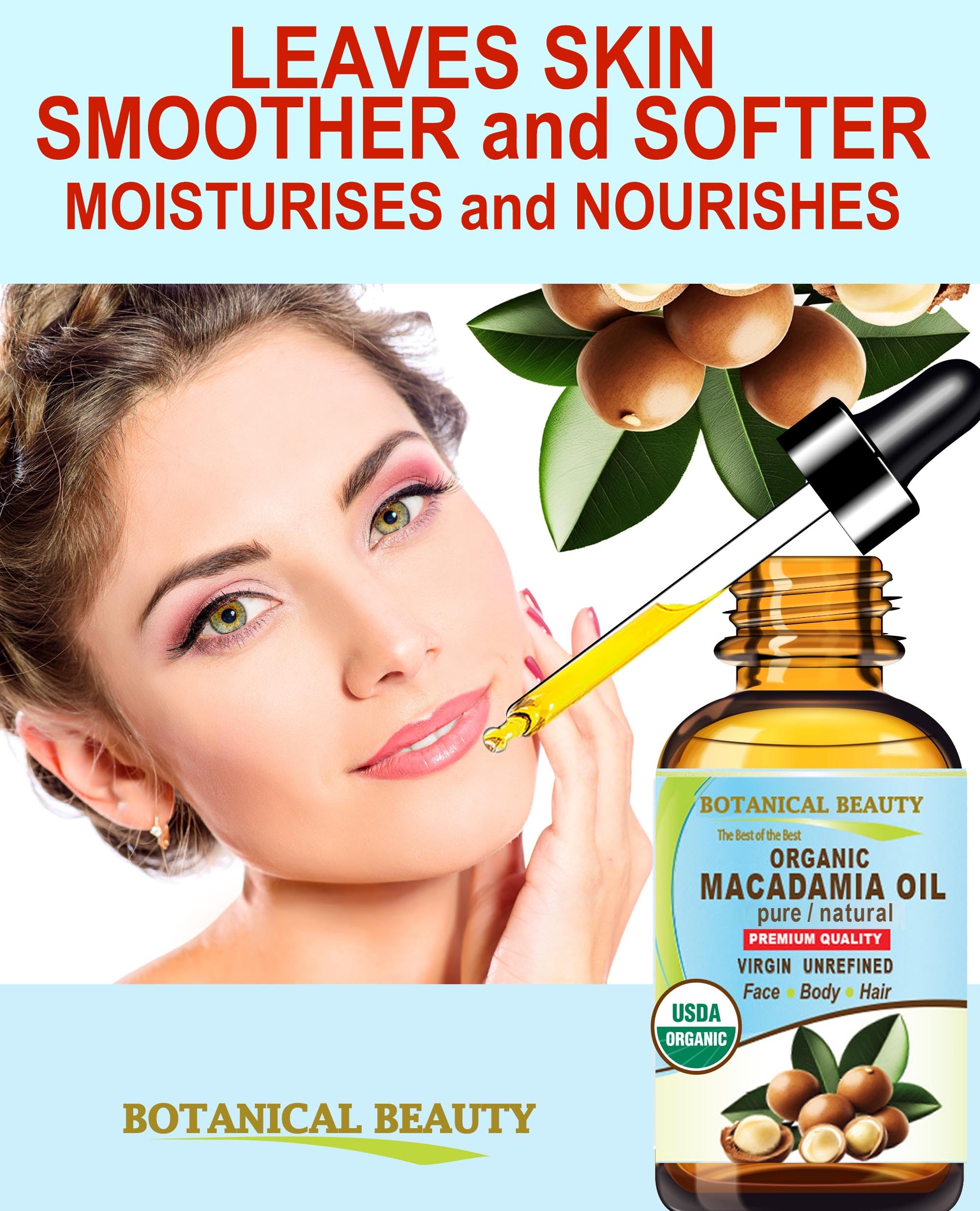 Botanical Beauty Organic Macadamia Oil – 100% Pure Virgin Cold-Pressed Carrier Oil (4 oz)