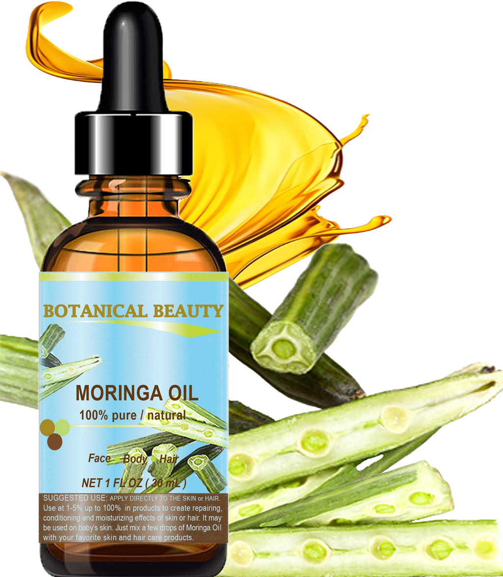 Botanical Beauty Moringa Oil – 100% Pure Cold-Pressed Carrier Oil for Face, Skin, Hair, Nails (1 oz)