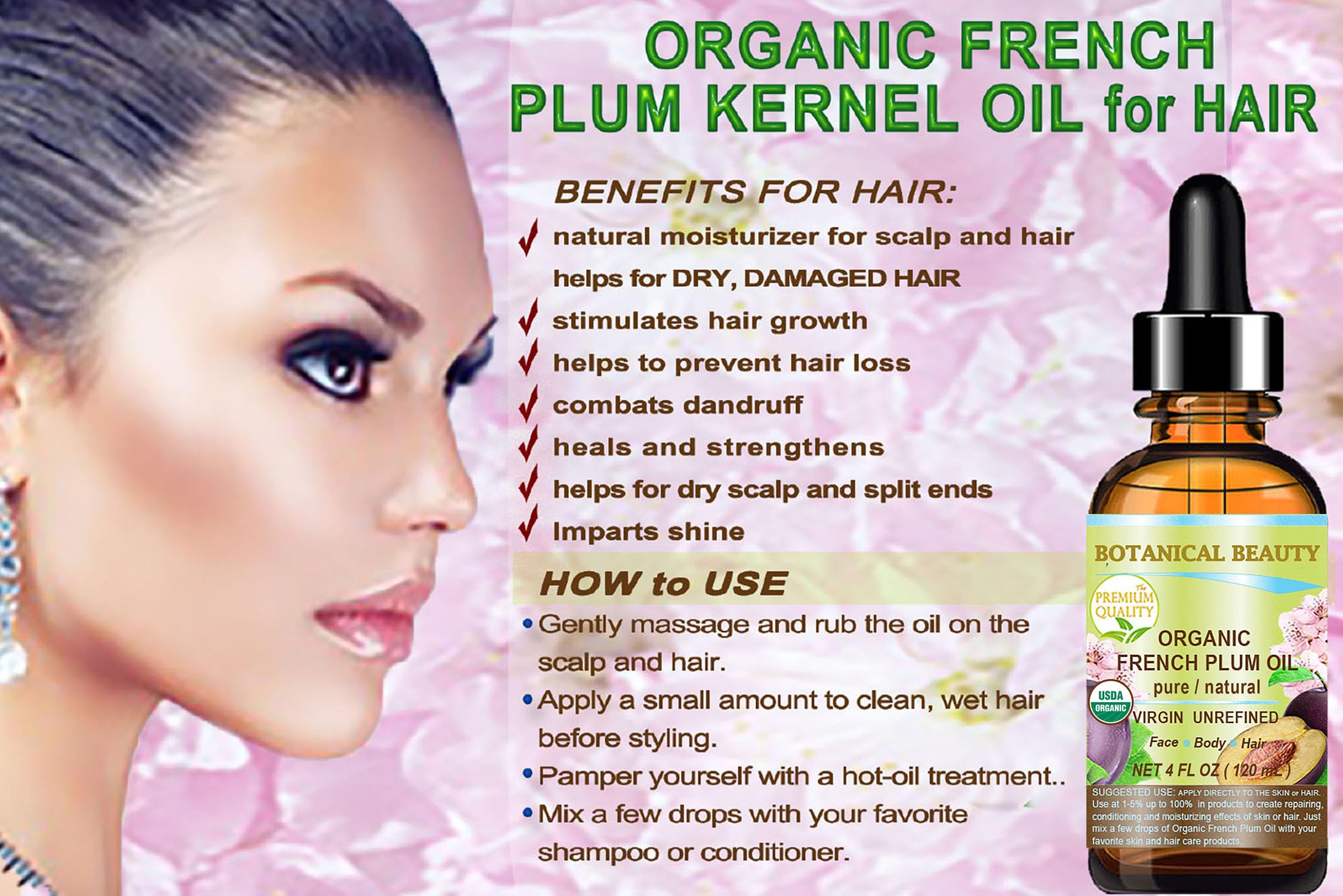 Botanical Beauty Organic French Plum Oil — 100% Pure, Cold-Pressed Carrier Oil for Face, Skin & Hair