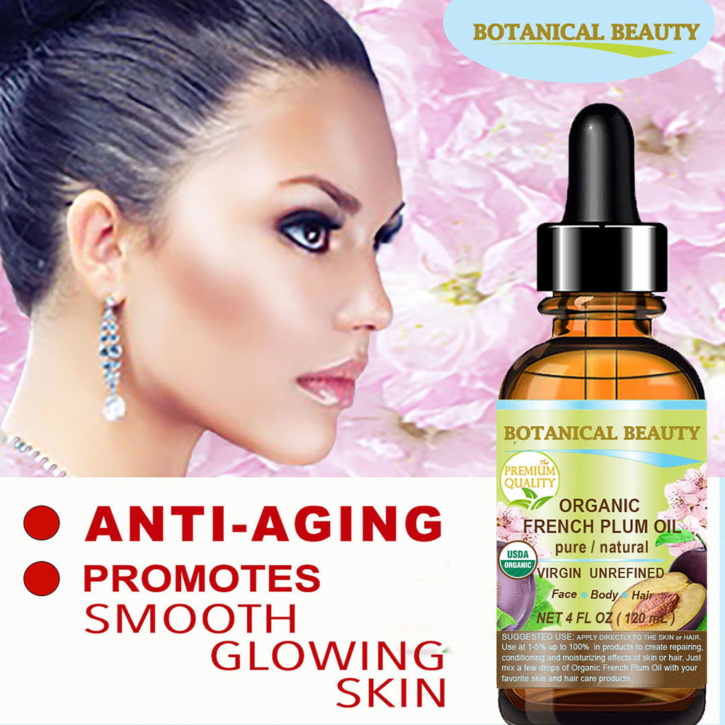 Botanical Beauty Organic French Plum Oil – 100% Pure Virgin Cold-Pressed Carrier Oil (2 fl oz) for Face, Skin, Hair