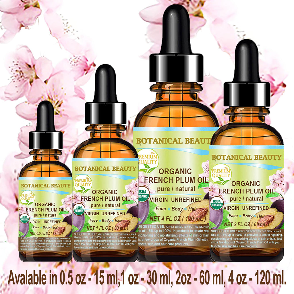 Botanical Beauty Organic French Plum Oil — 100% Pure, Cold-Pressed Carrier Oil for Face, Skin & Hair