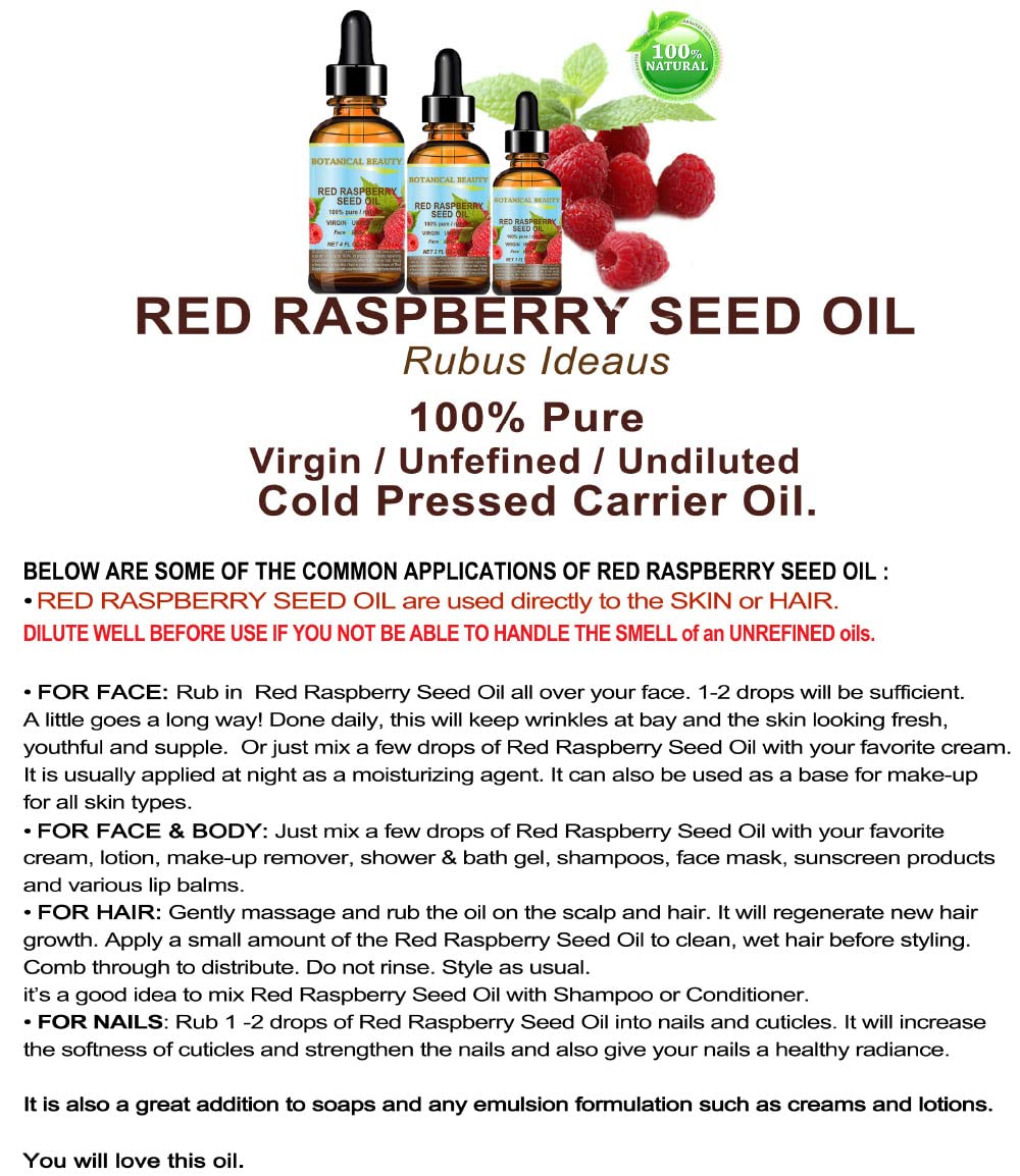 Botanical Beauty Red Raspberry Seed Oil – 4 Oz Virgin Cold-Pressed Carrier Oil