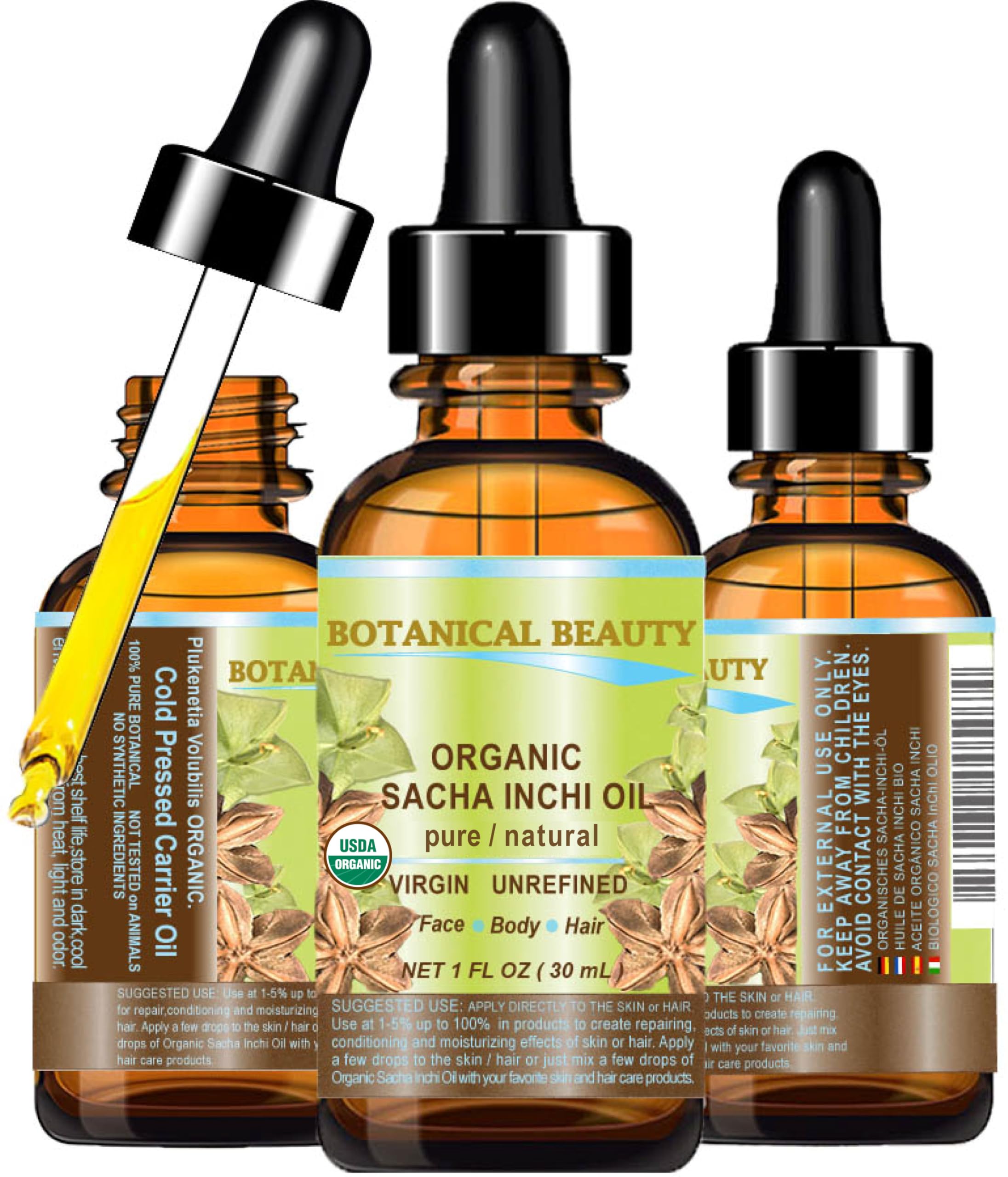 Botanical Beauty Organic Sacha Inchi Oil – 100% Pure Virgin Cold-Pressed Carrier Oil (1 oz)