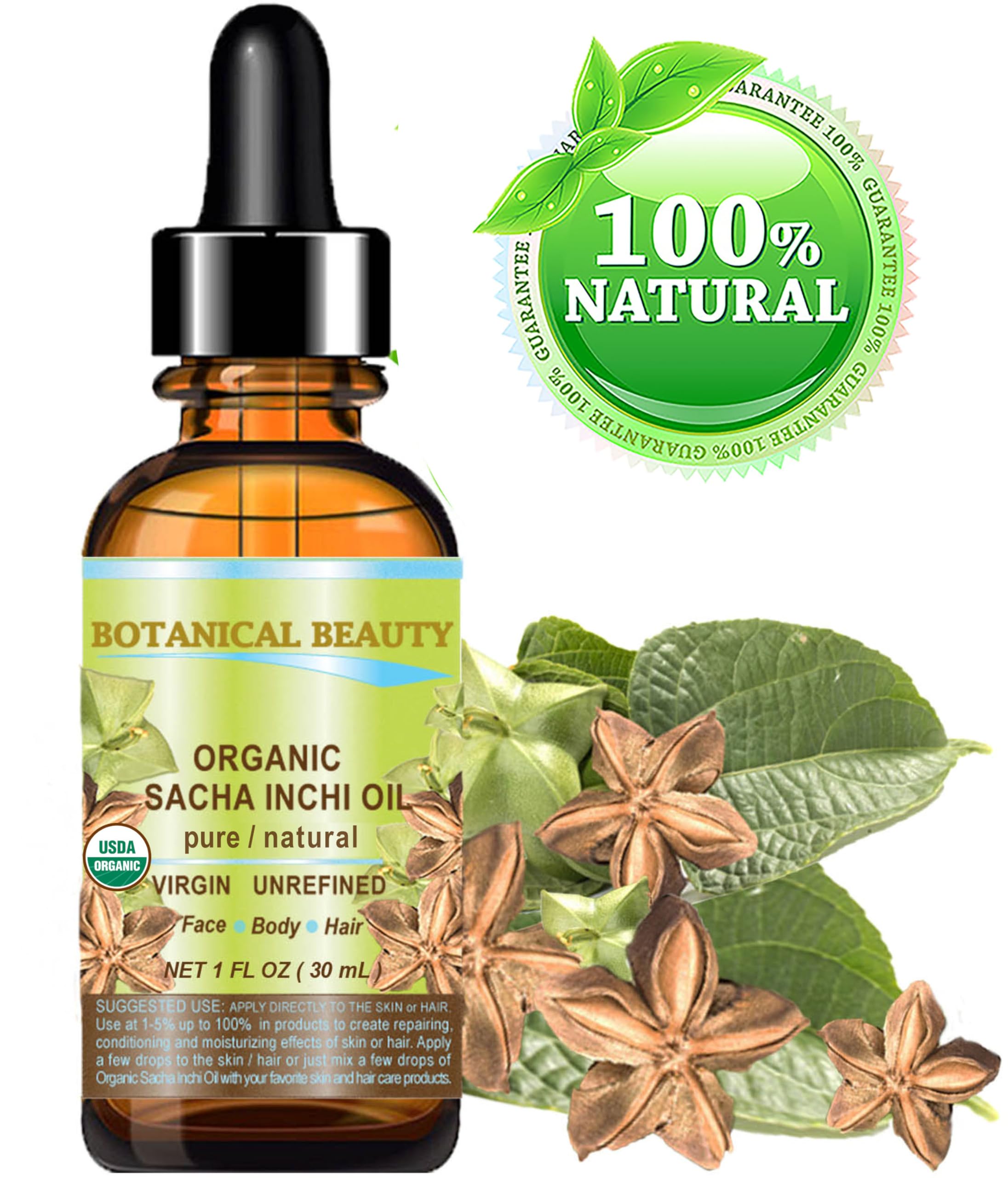 Botanical Beauty Organic Sacha Inchi Oil – 100% Pure Virgin Cold-Pressed Carrier Oil (1 oz)